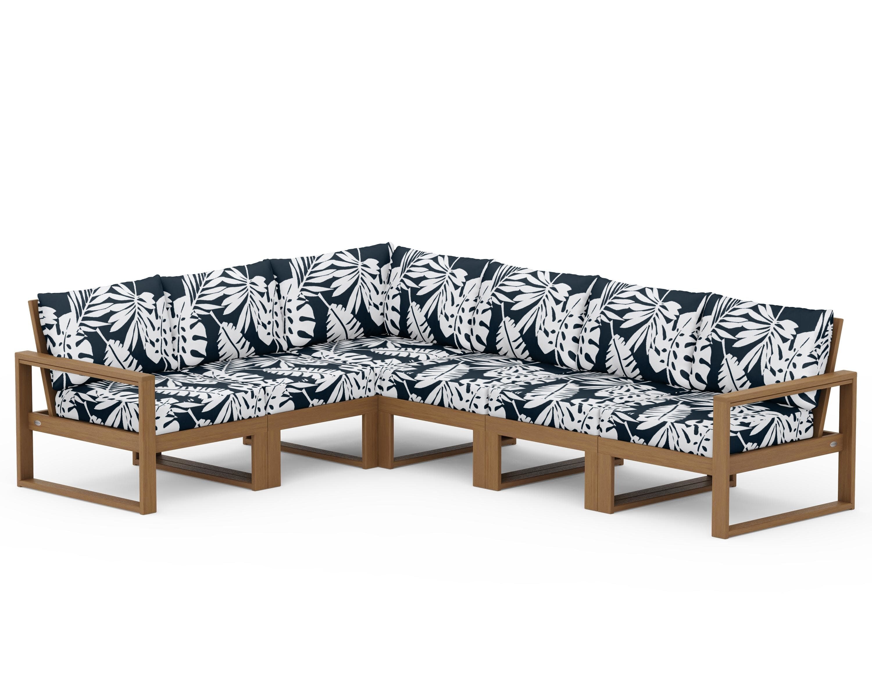 EDGE 6-Piece Modular Deep Seating Set in Natural / Leaf Marine Indigo
