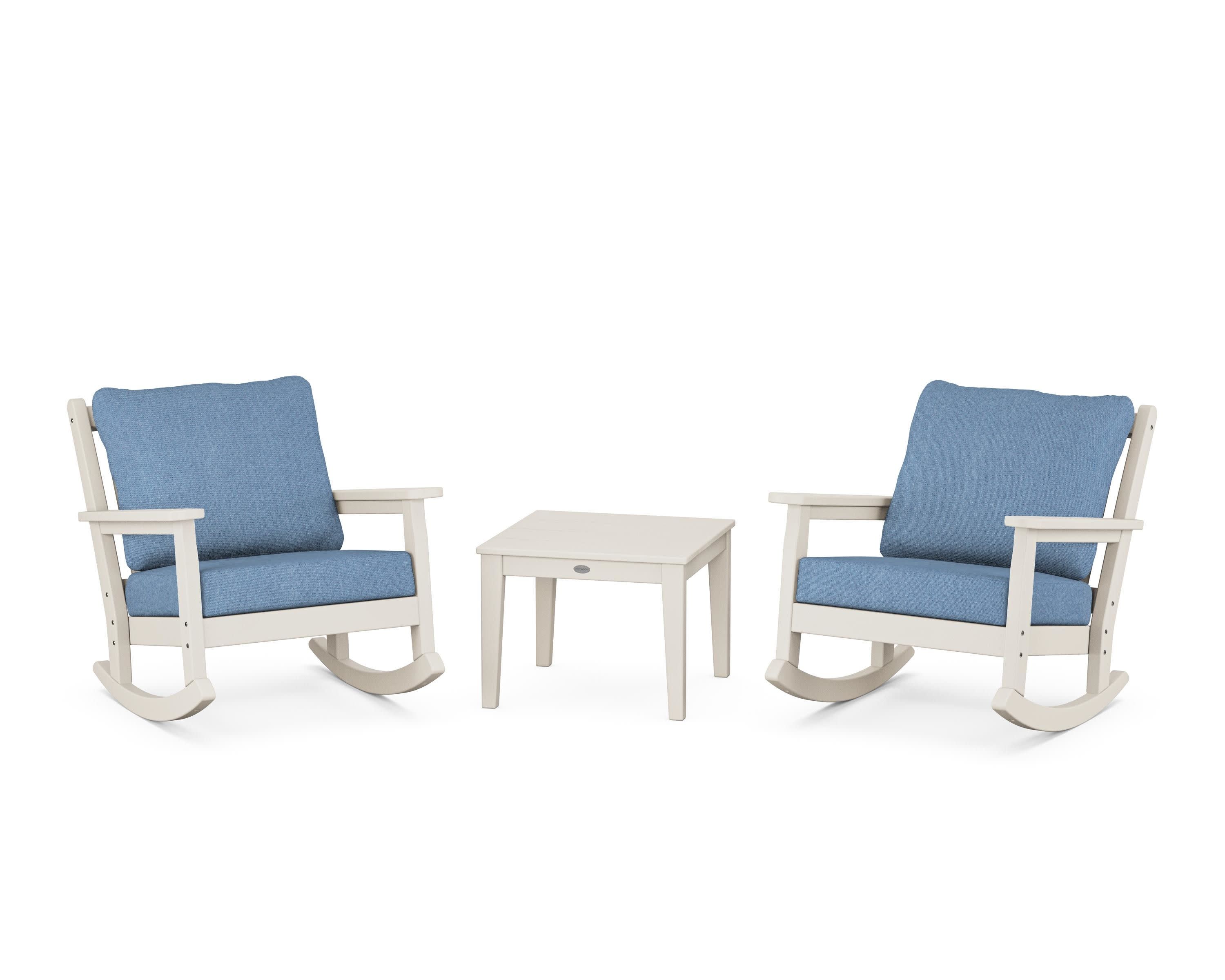 Chippendale 3-Piece Deep Seating Rocker Set in Sand / Sky Blue