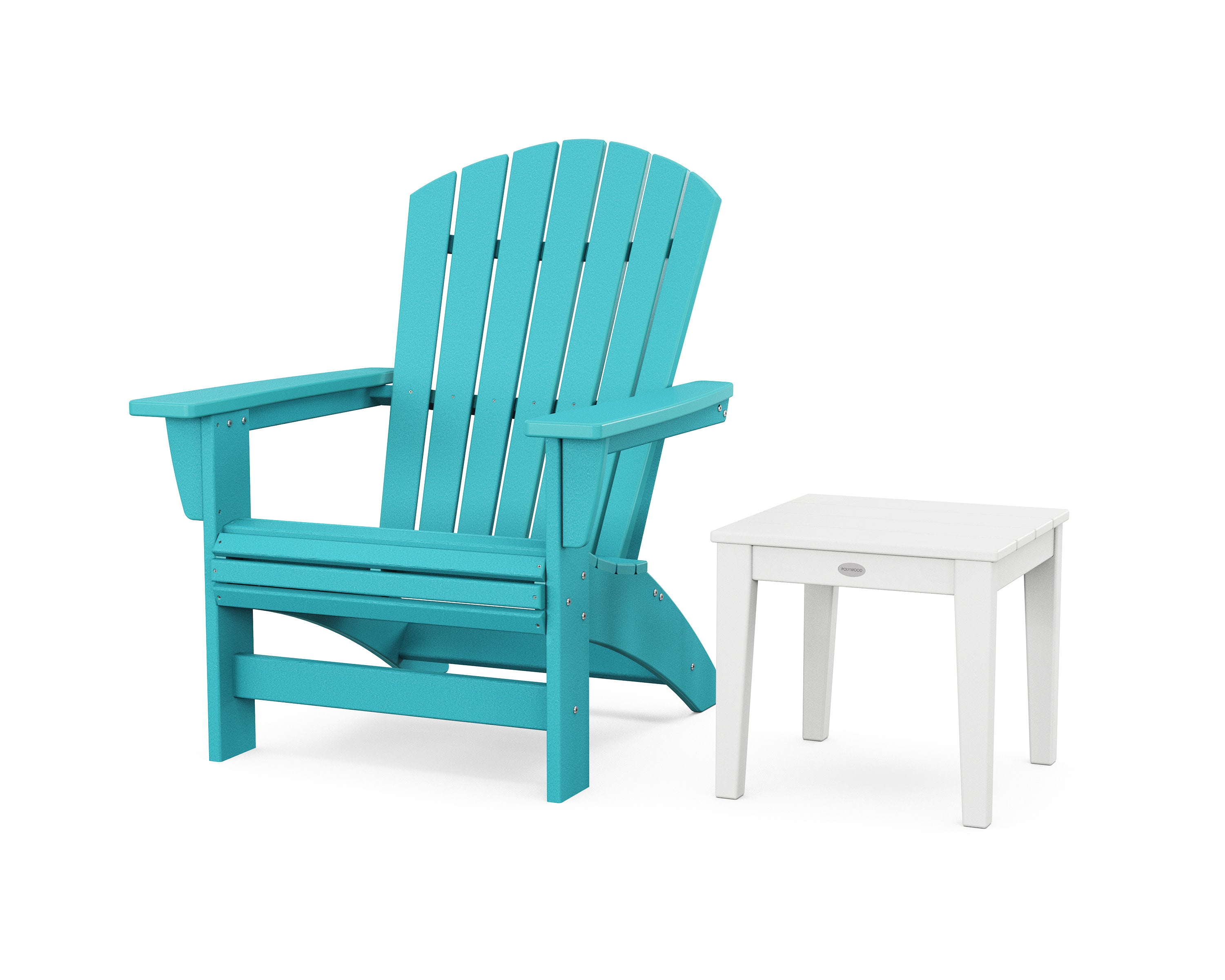 Nautical Grand Adirondack Chair with Side Table in Aruba / White