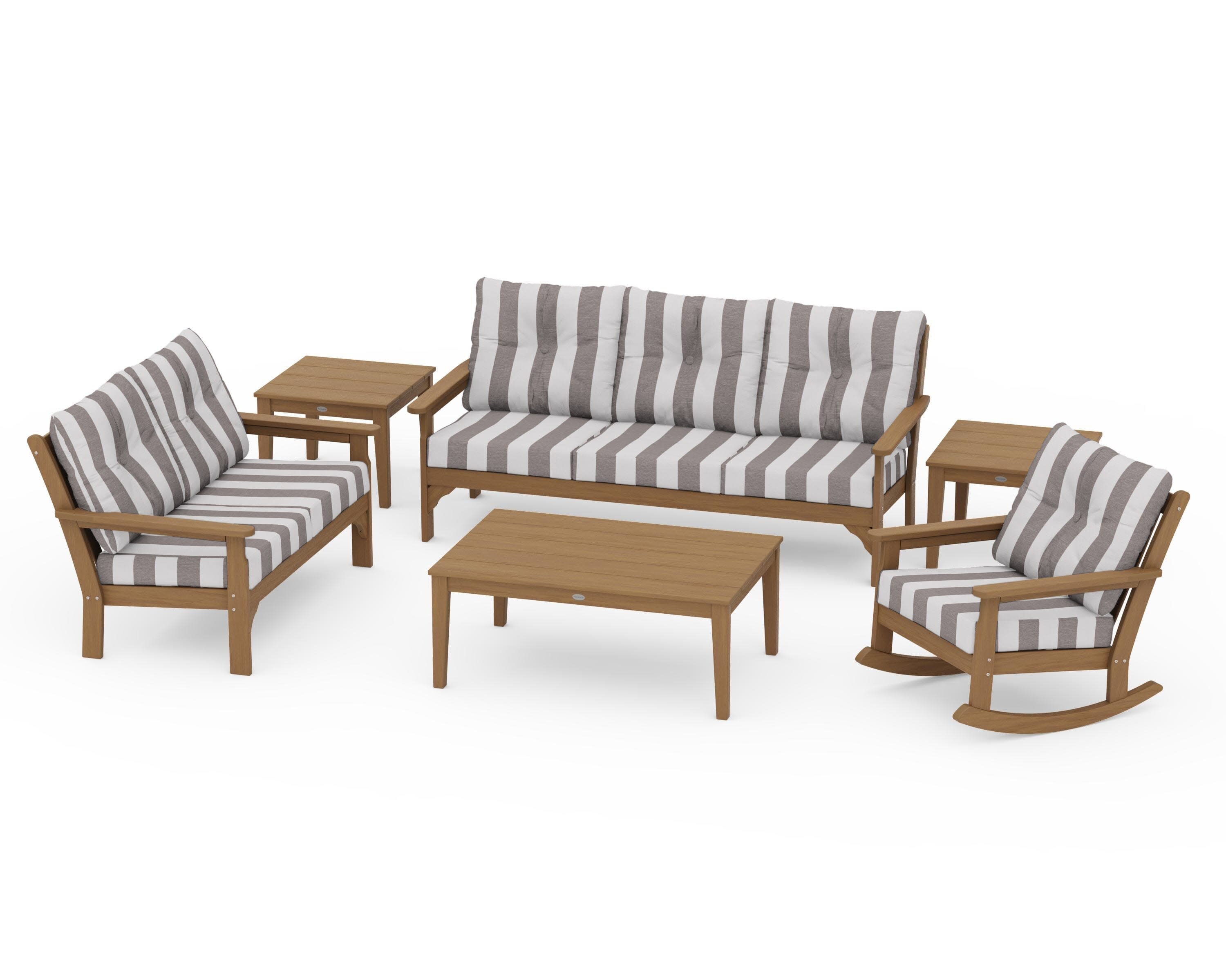 Vineyard 6-Piece Deep Seating Set in Natural / Cabana Stripe Grey Mist
