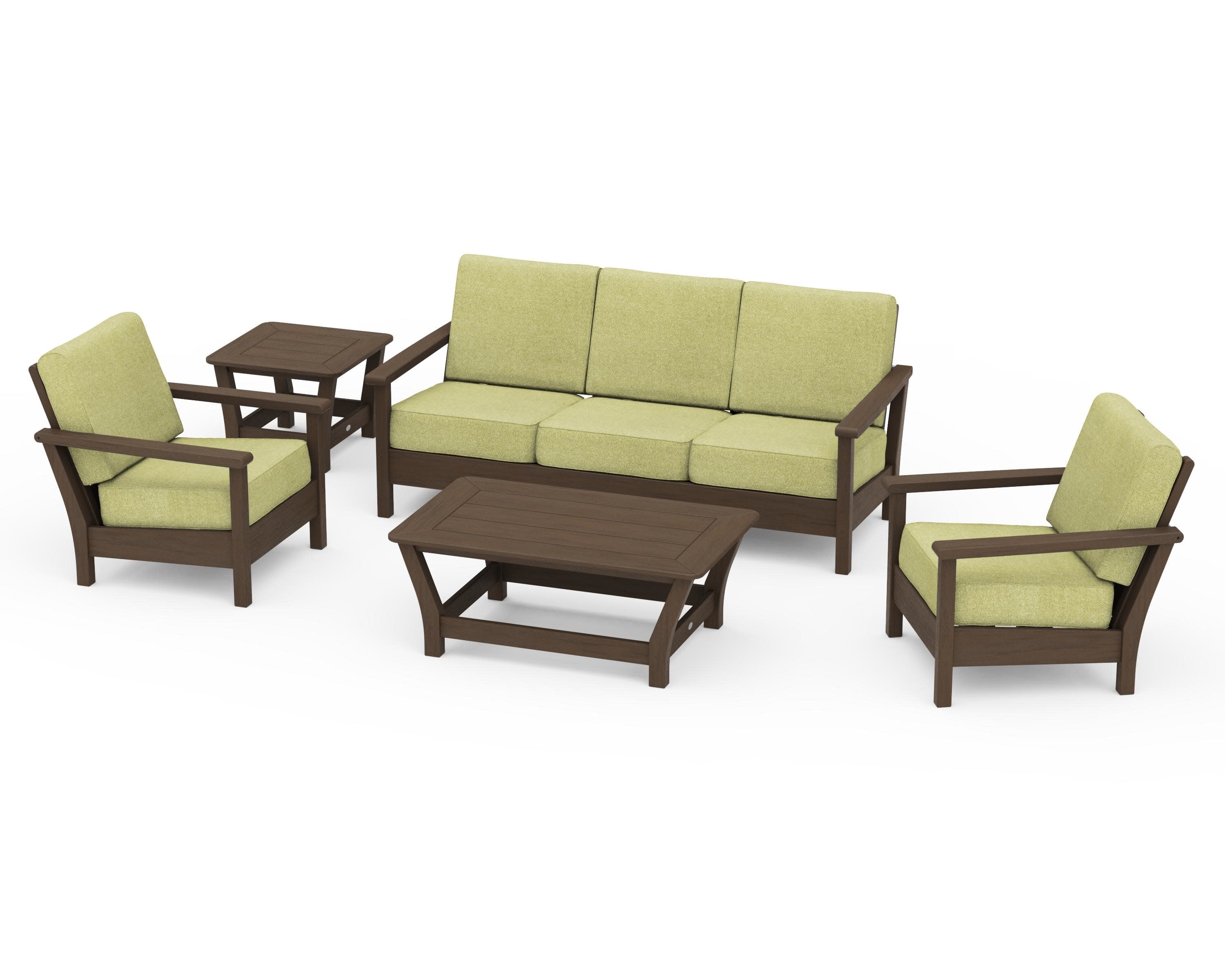 Harbour 5-Piece Deep Seating Set in Kona / Chartreuse Boucle