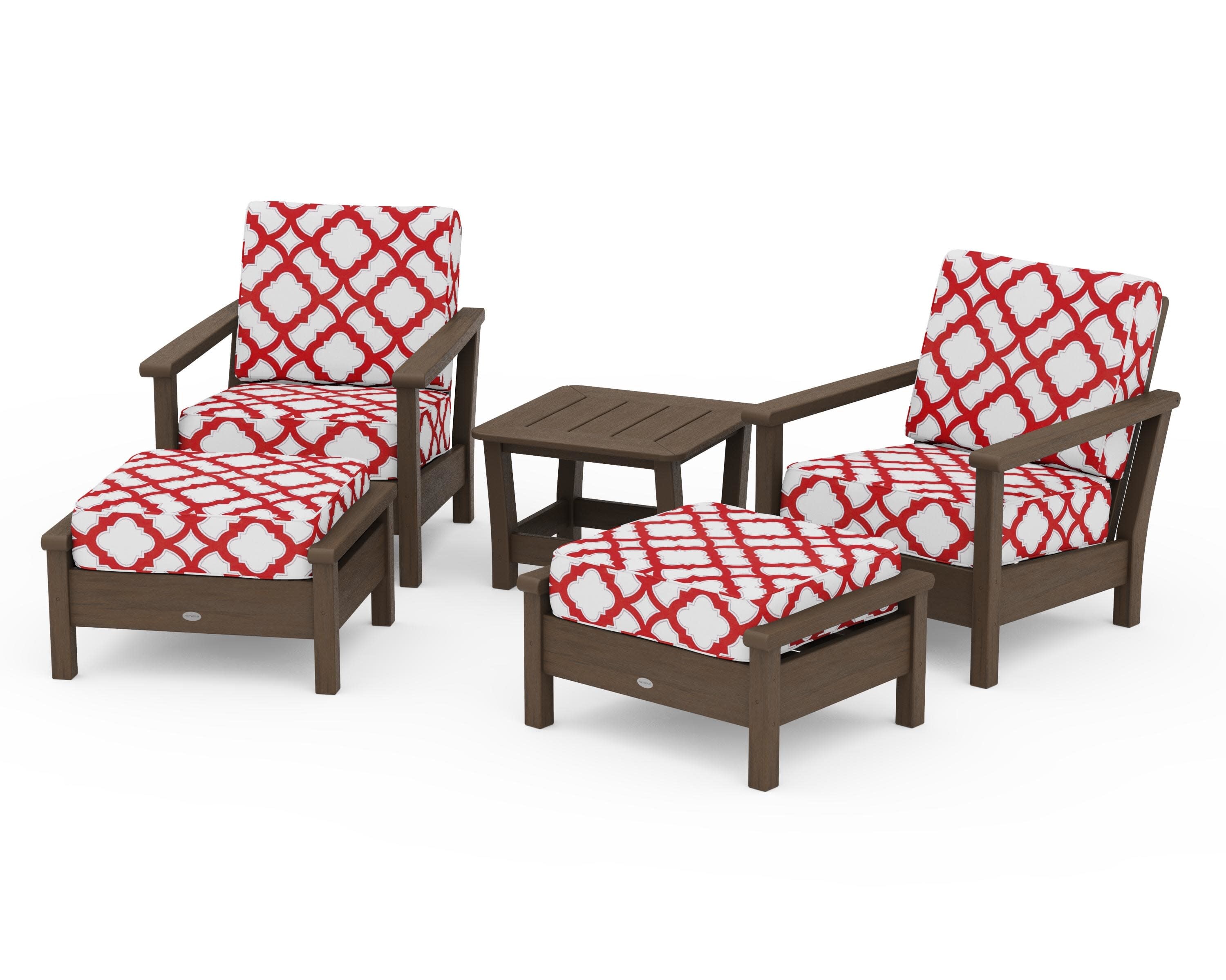 Harbour 5-Piece Deep Seating Chair Set in Kona / Trellis Crimson