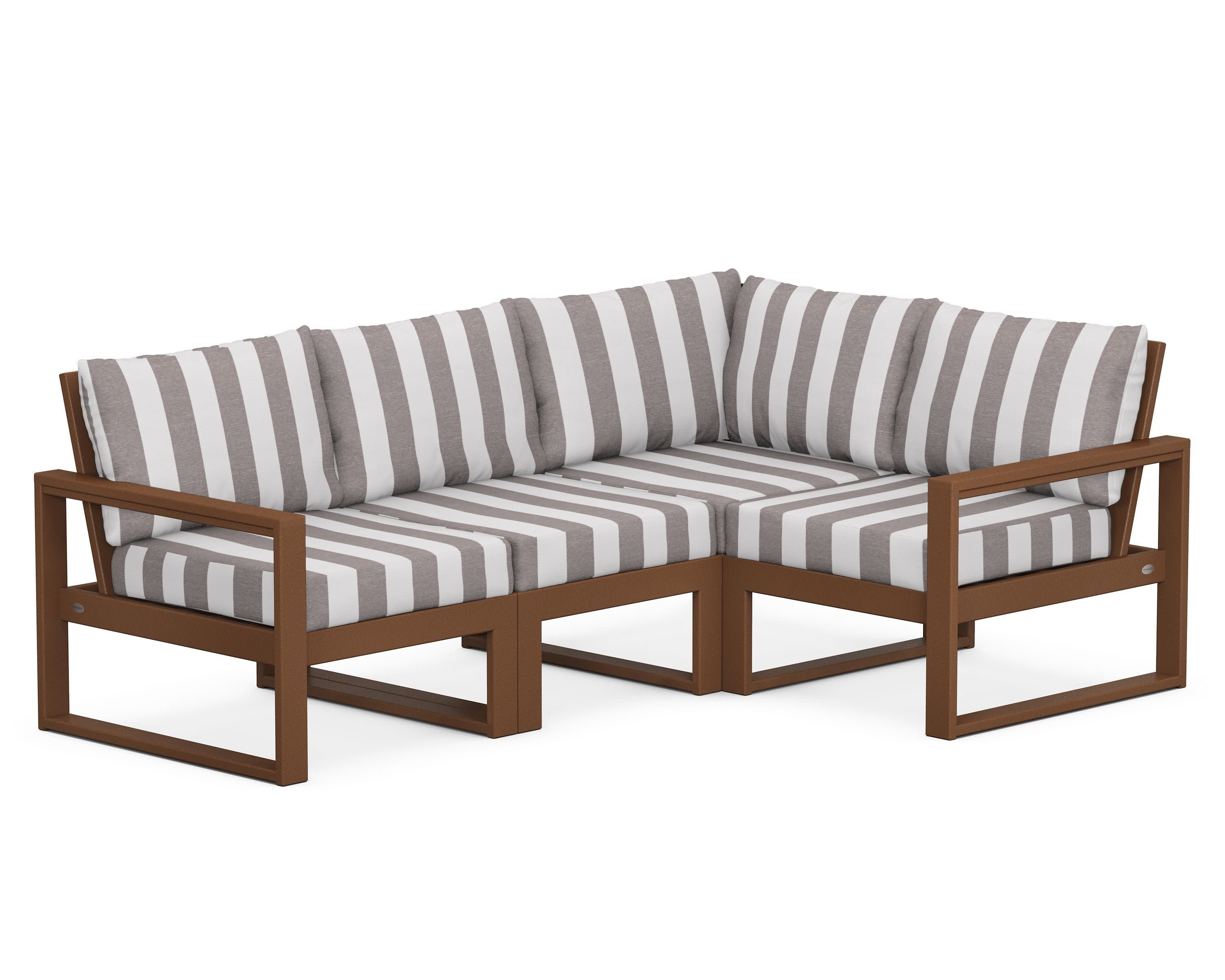 EDGE 4-Piece Modular Deep Seating Set in Teak / Cabana Stripe Grey Mist