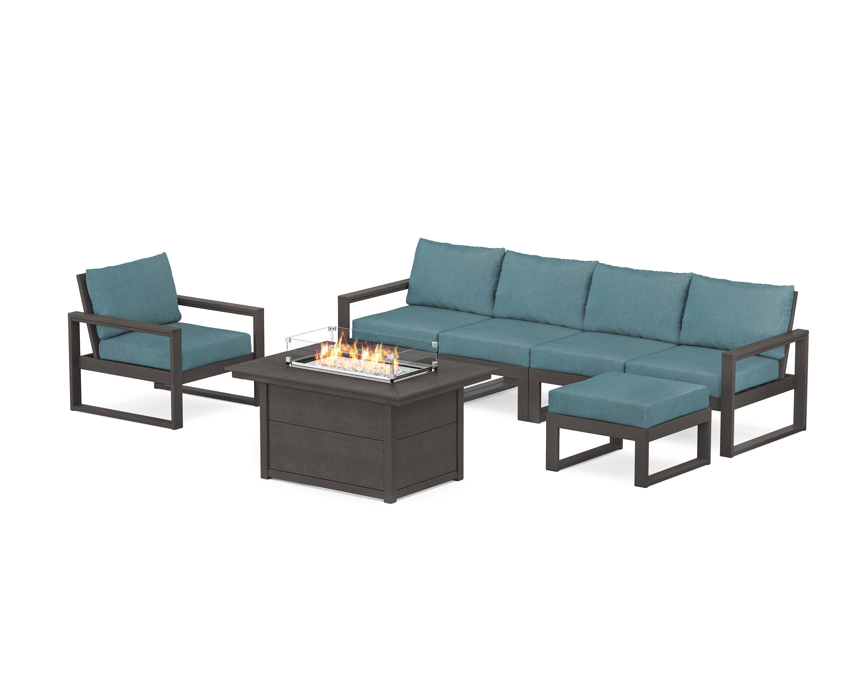 EDGE Sectional Lounge and Fire Pit Set in Vintage Coffee / Ocean Teal