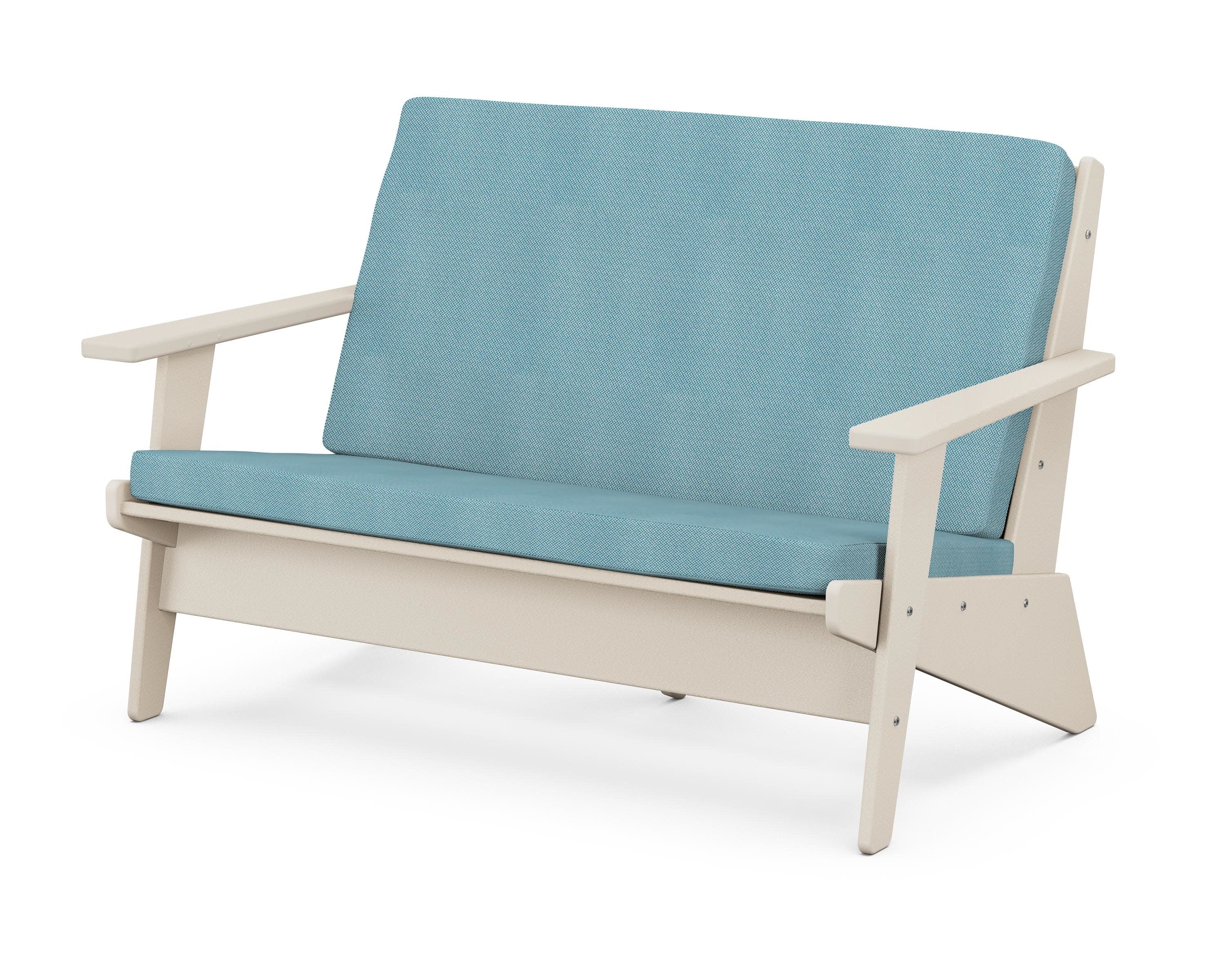 Riviera Modern Lounge Loveseat in Sand / Lattice Sky Blue