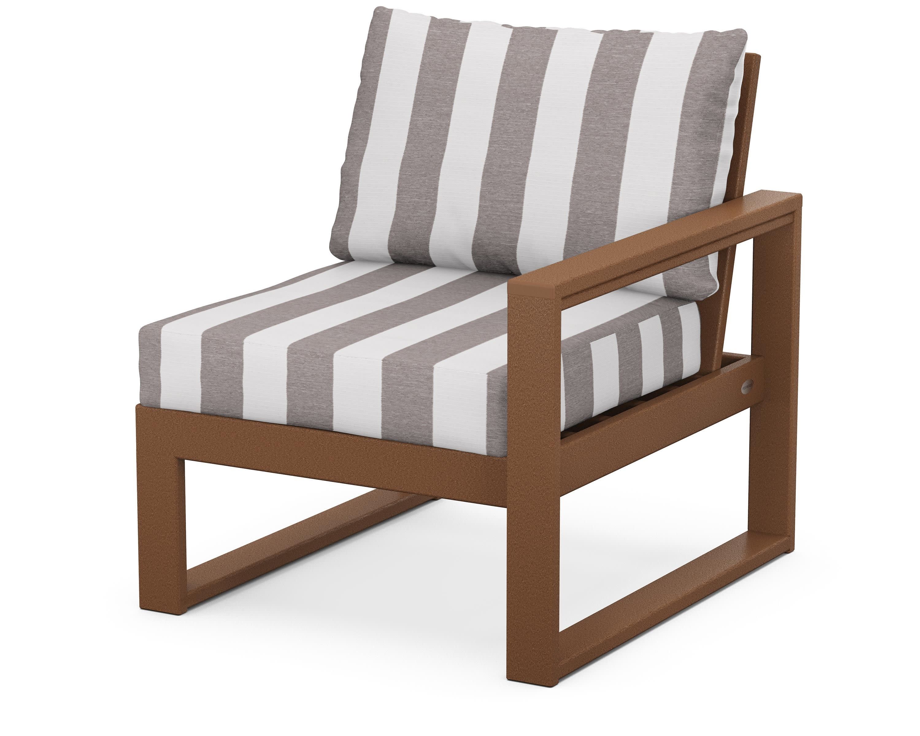 EDGE Modular Right Arm Chair in Teak / Cabana Stripe Grey Mist