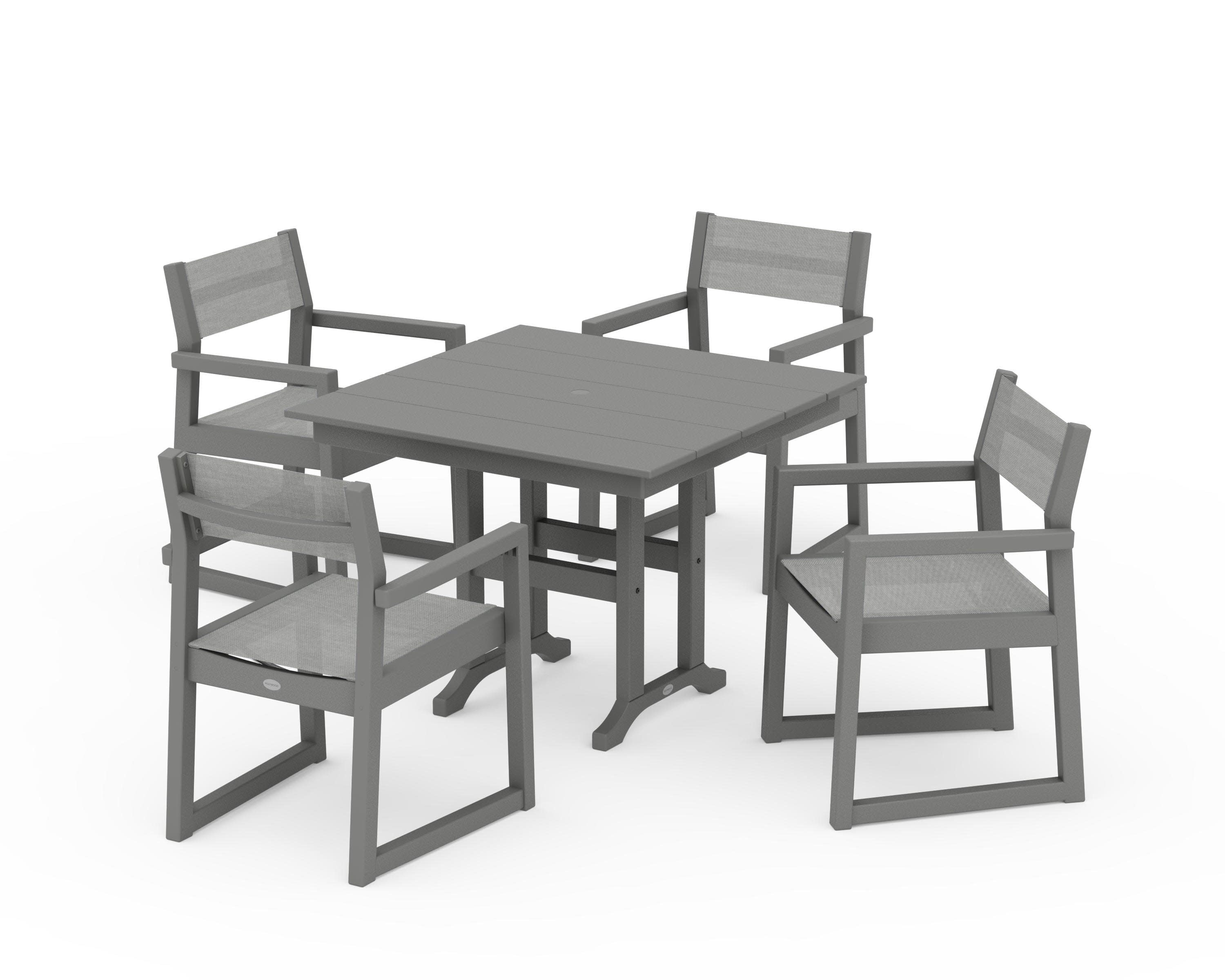 EDGE Sling Arm Chair 5-Piece Farmhouse Dining Set in Slate Grey / Metallic Sling