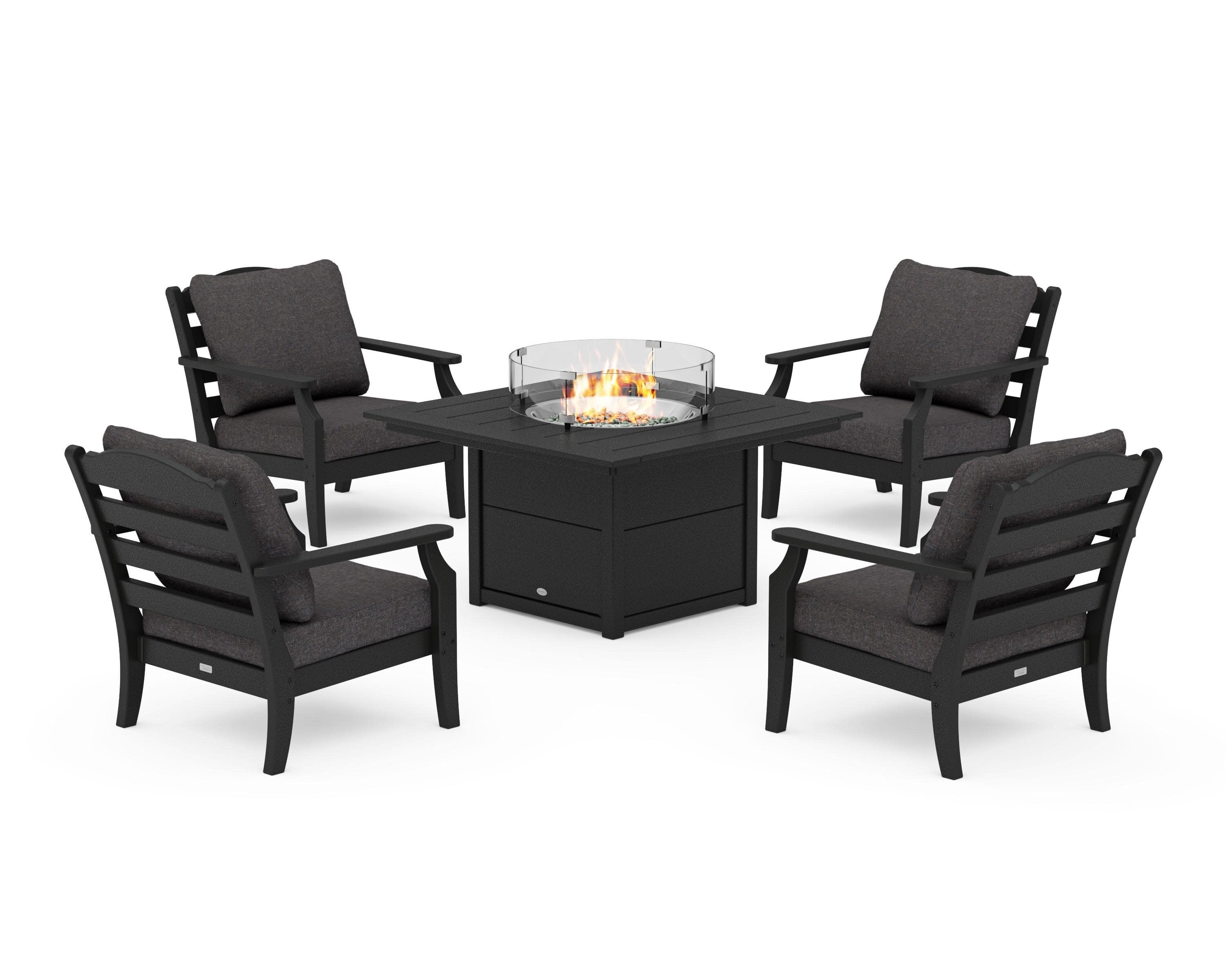 Savannah 5-Piece Deep Seating Set with Fire Pit Table in Black / Ash Charcoal