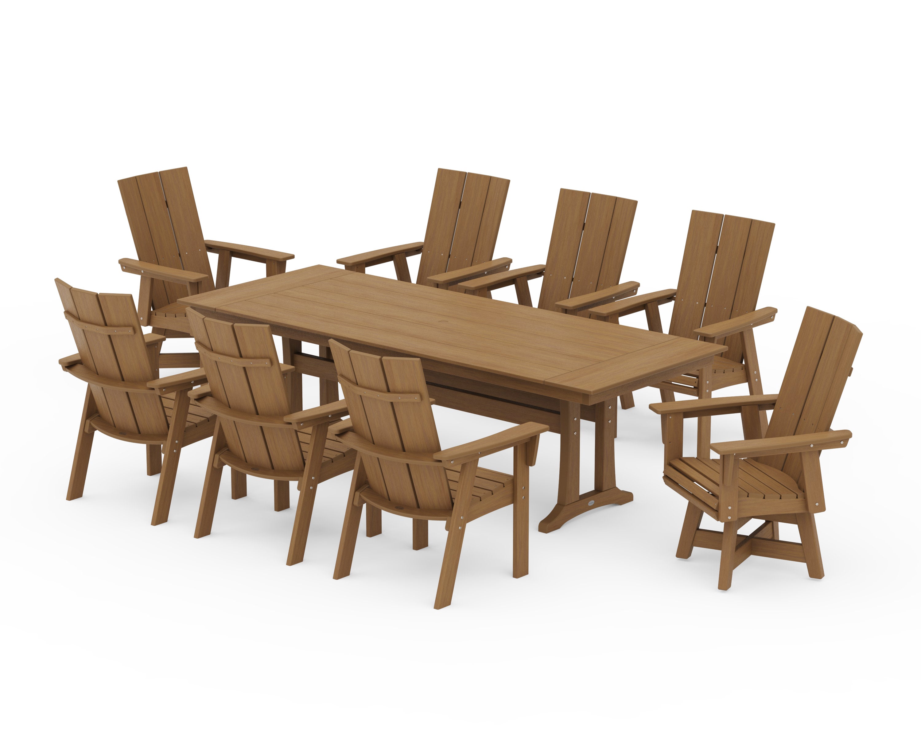 Modern Curveback Adirondack Swivel 9-Piece Farmhouse Dining Set with Trestle Legs in Natural