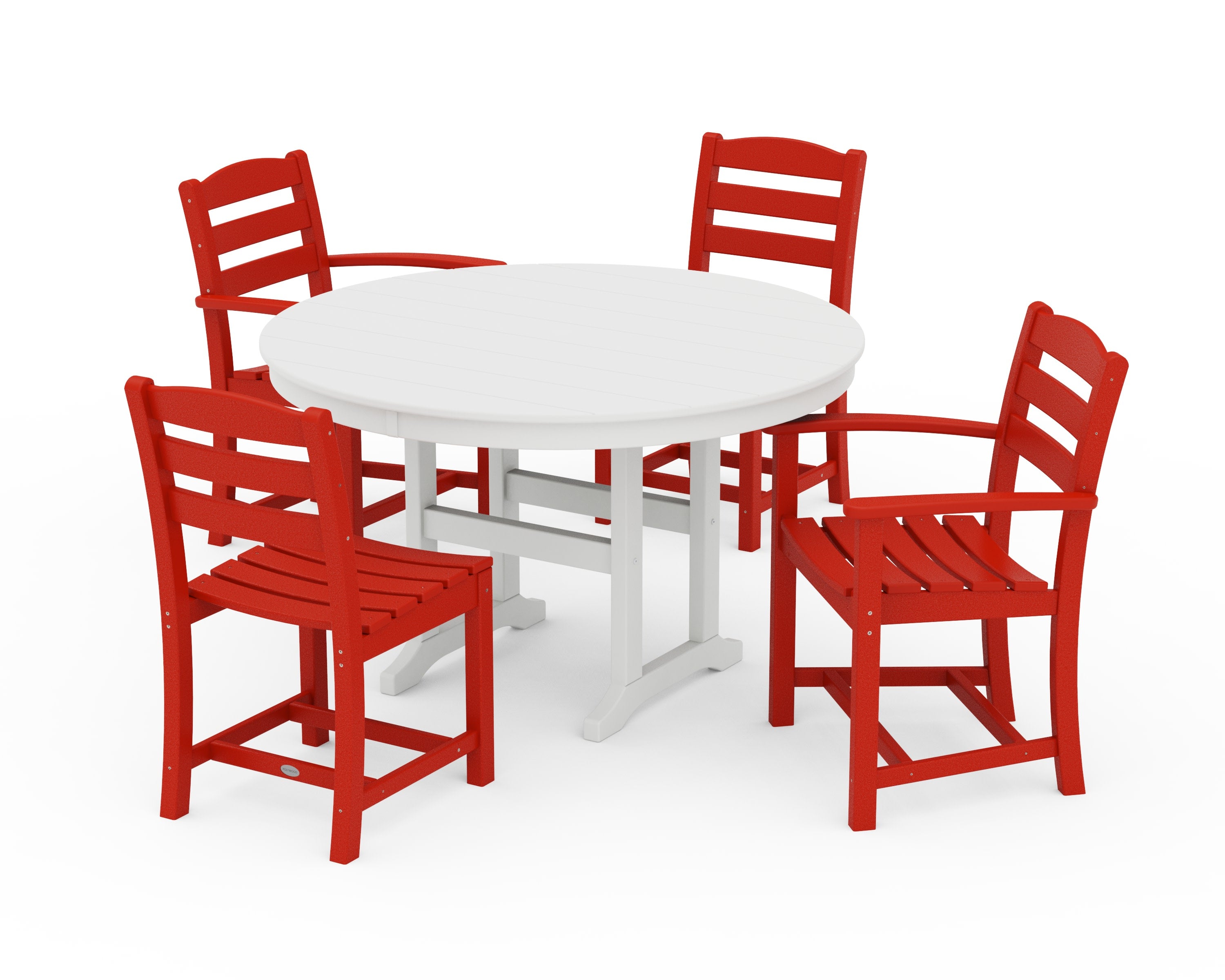 La Casa Caf 5-Piece Round Farmhouse Dining Set in Sunset Red / White