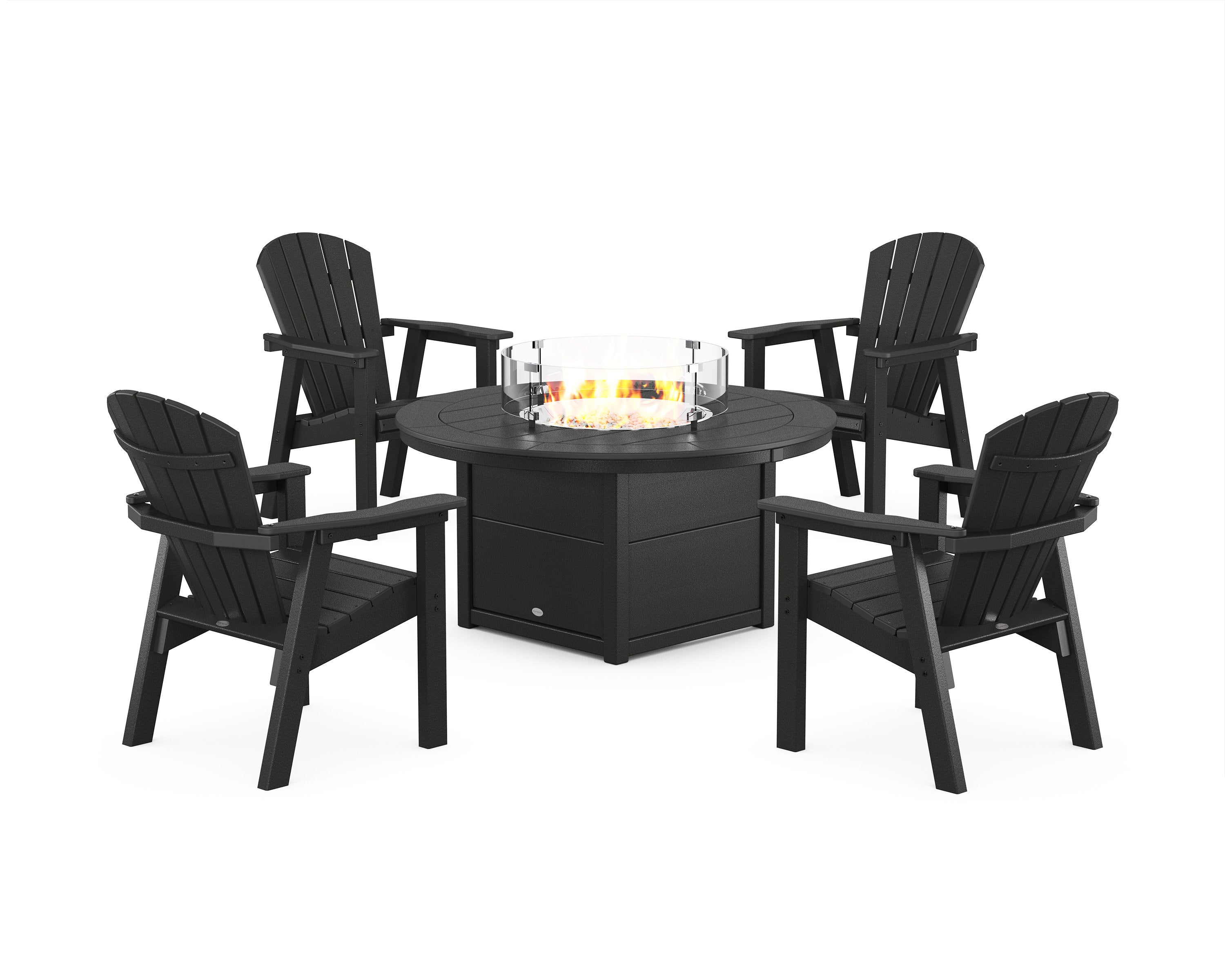 Seashell 4-Piece Upright Adirondack Conversation Set with Fire Pit Table in Black