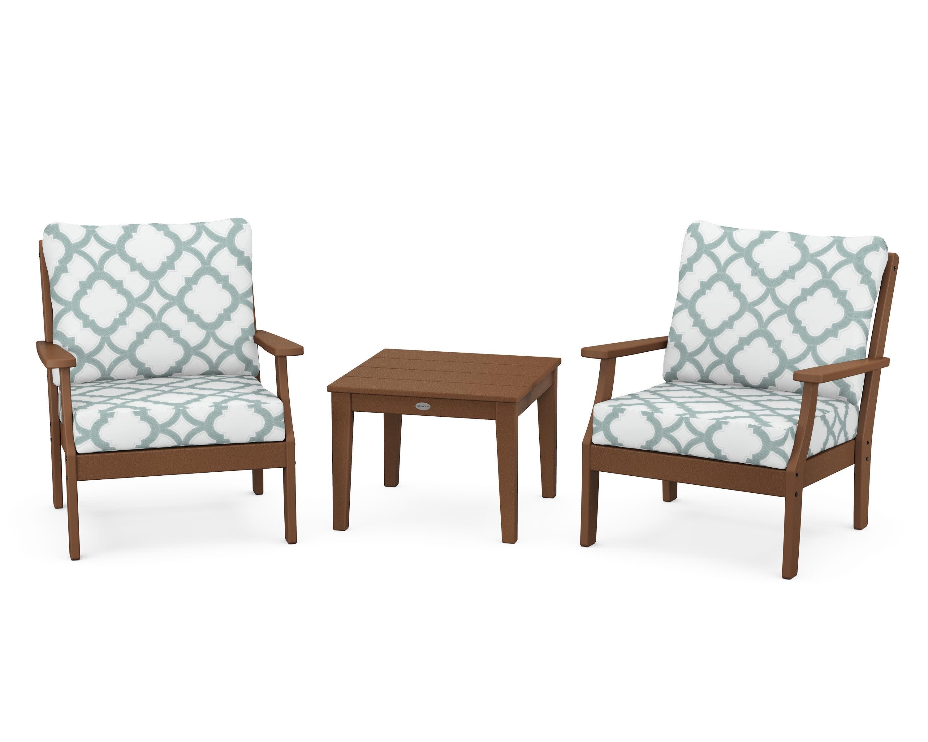 Braxton 3-Piece Deep Seating Set in Teak / Trellis Glacier Spa