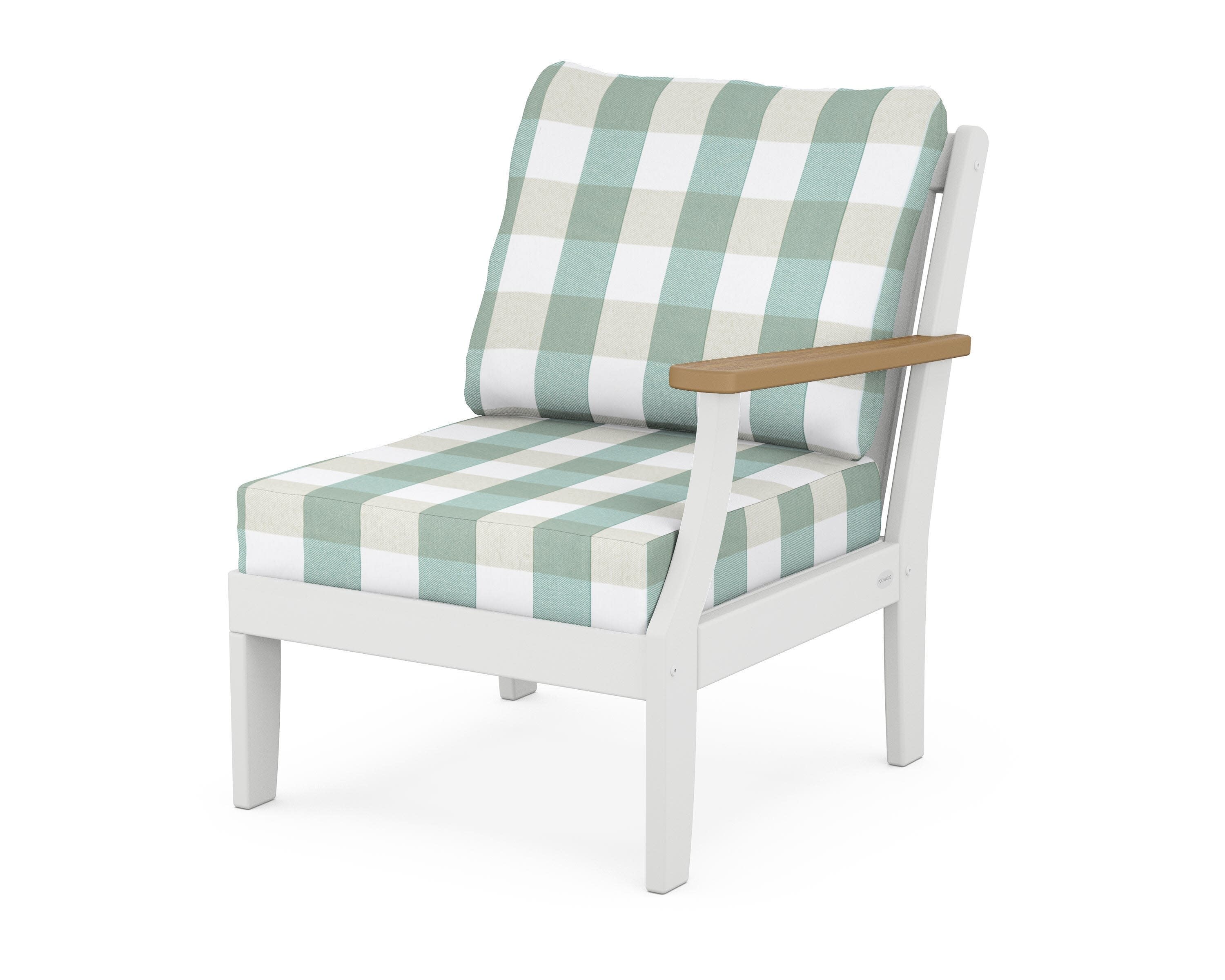 Braxton Modular Right Arm Chair in White / Natural / Buffalo Plaid Glacier Spa