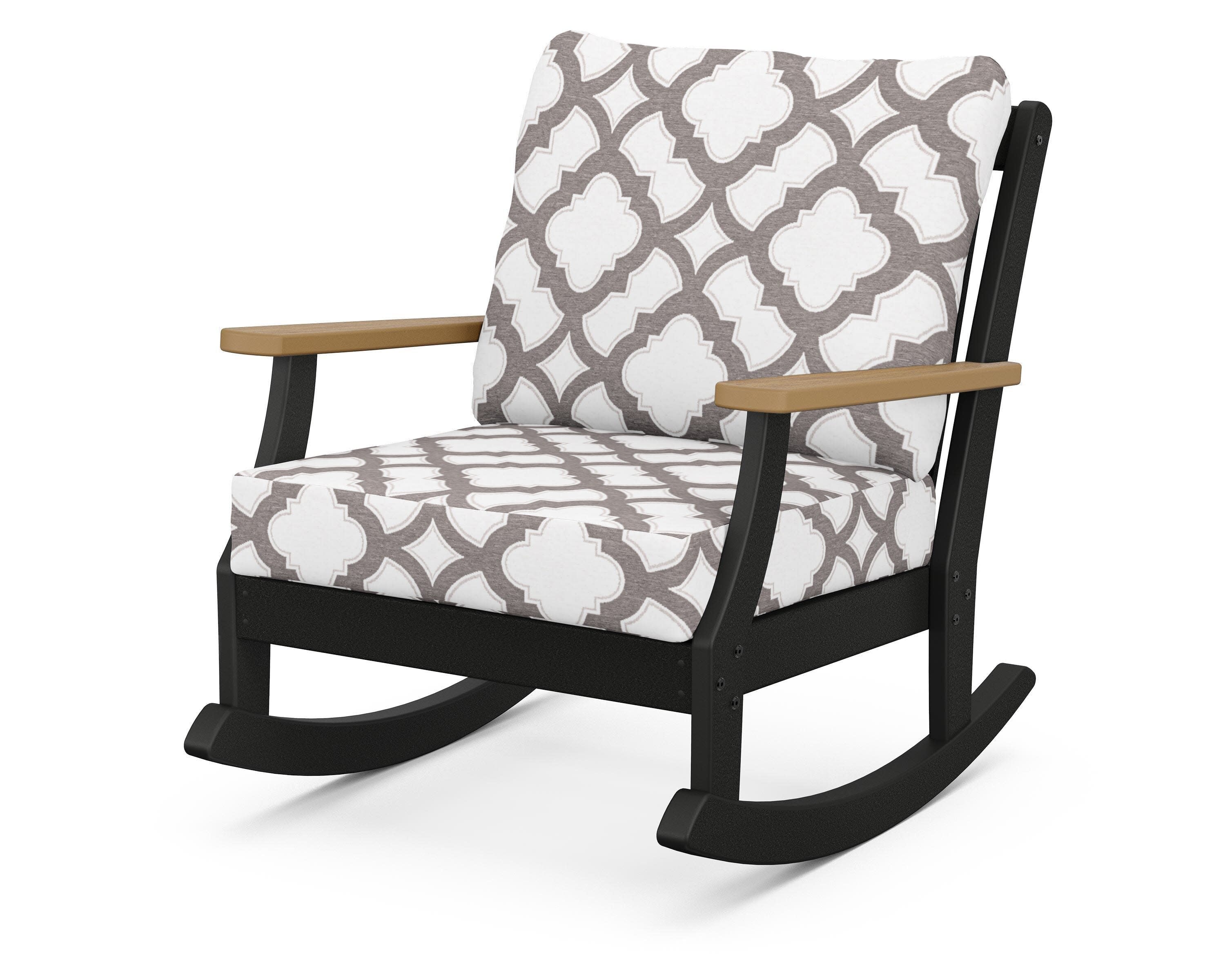 Braxton Deep Seating Rocking Chair in Black / Natural / Trellis Grey Mist