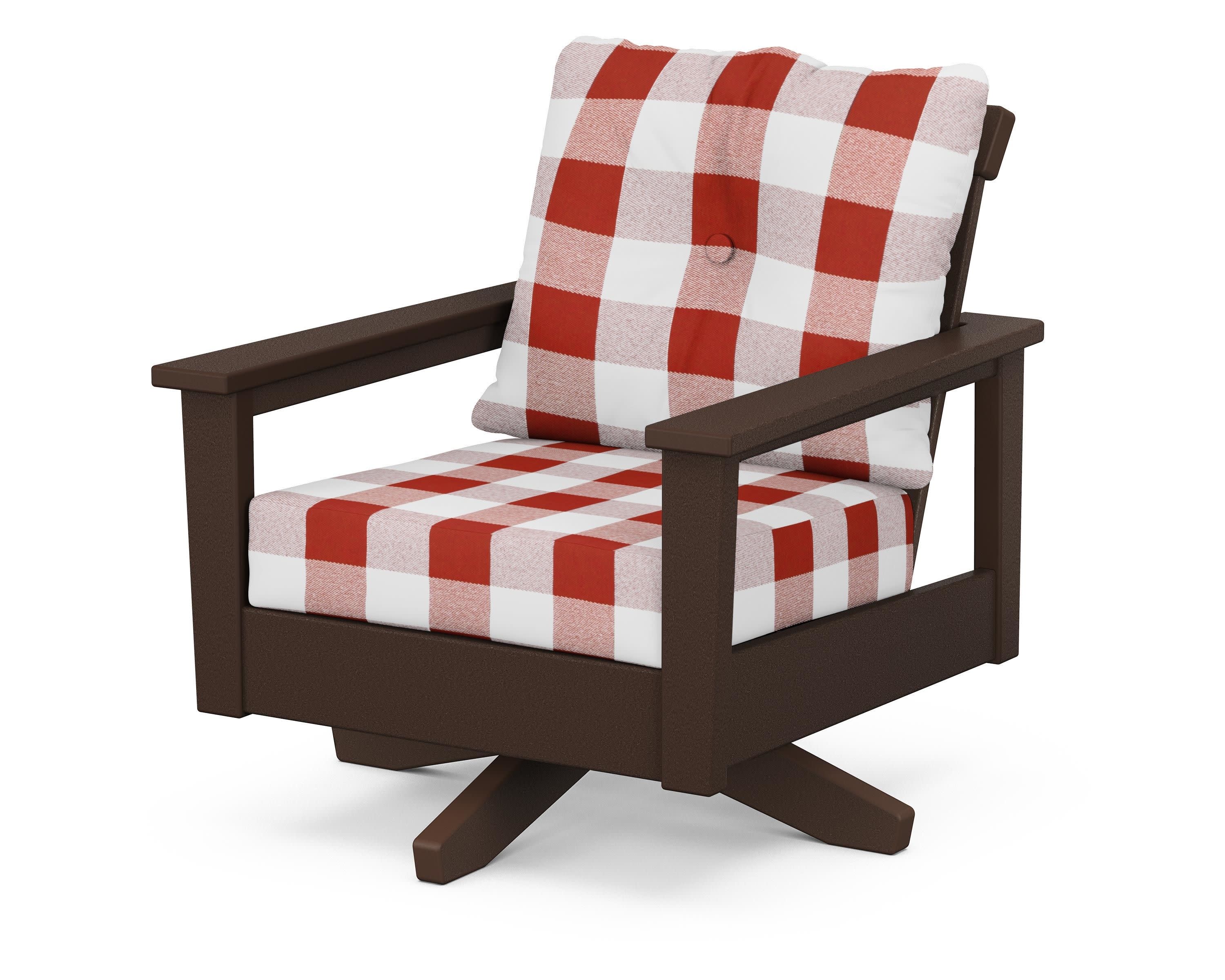 Prescott Deep Seating Swivel Chair in Mahogany / Buffalo Plaid Crimson