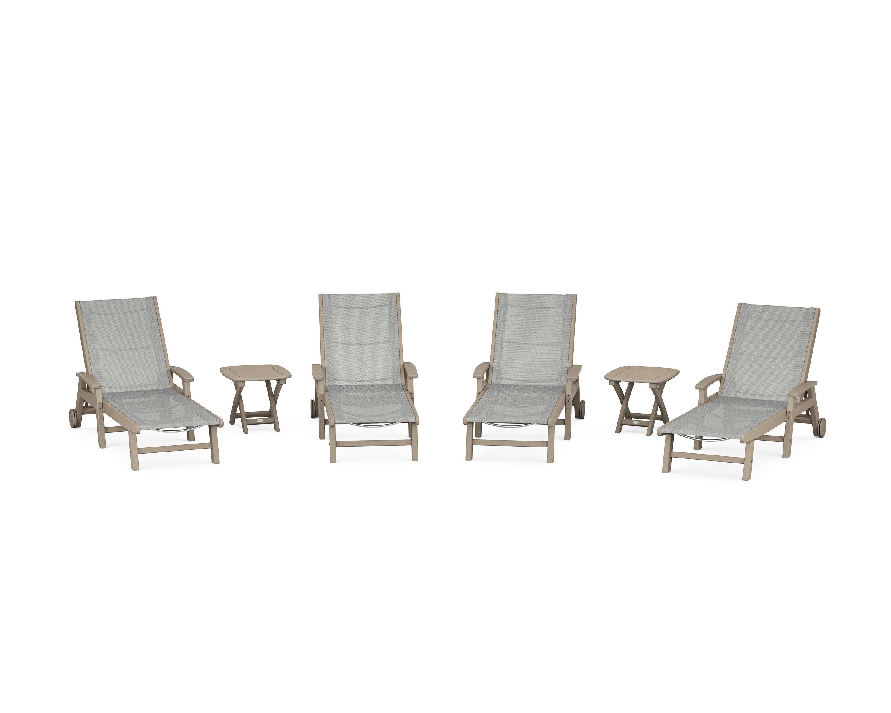 Coastal Chaise 6-Piece Set with Wheels in Vintage Sahara / Metallic Sling