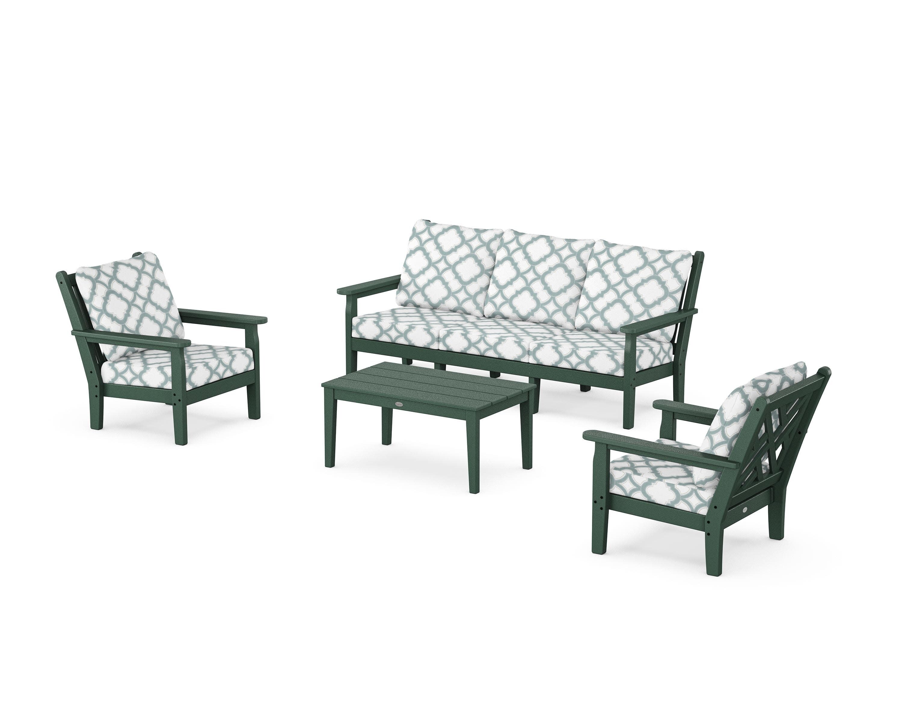 Chippendale 4-Piece Deep Seating Set with Sofa in Green / Trellis Glacier Spa