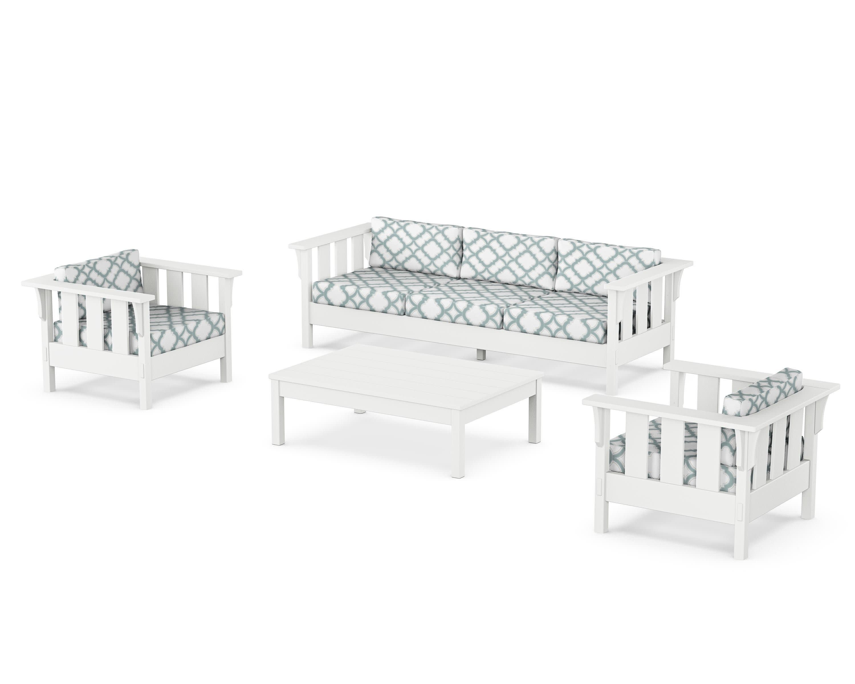 Acadia 4-Piece Deep Seating Set with Sofa in White / Trellis Glacier Spa