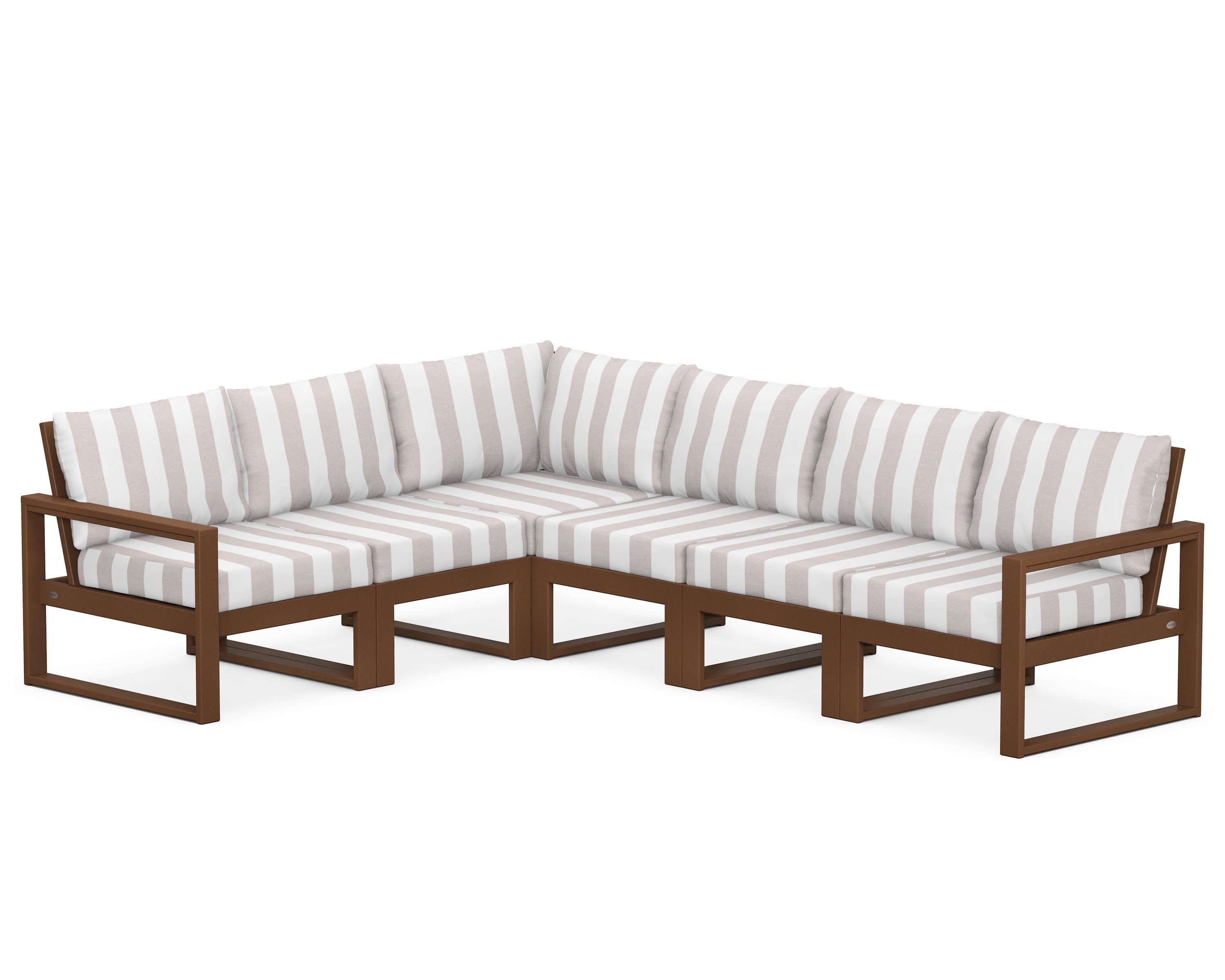 EDGE 6-Piece Modular Deep Seating Set in Teak / Cabana Stripe Dune Burlap