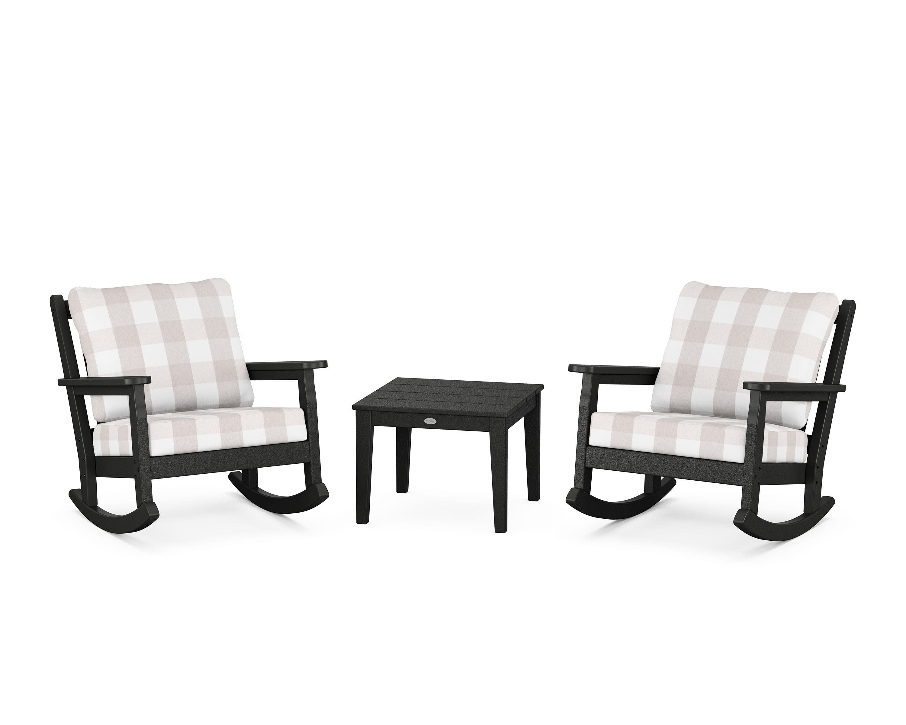 Chippendale 3-Piece Deep Seating Rocker Set in Black / Buffalo Plaid Dune Burlap