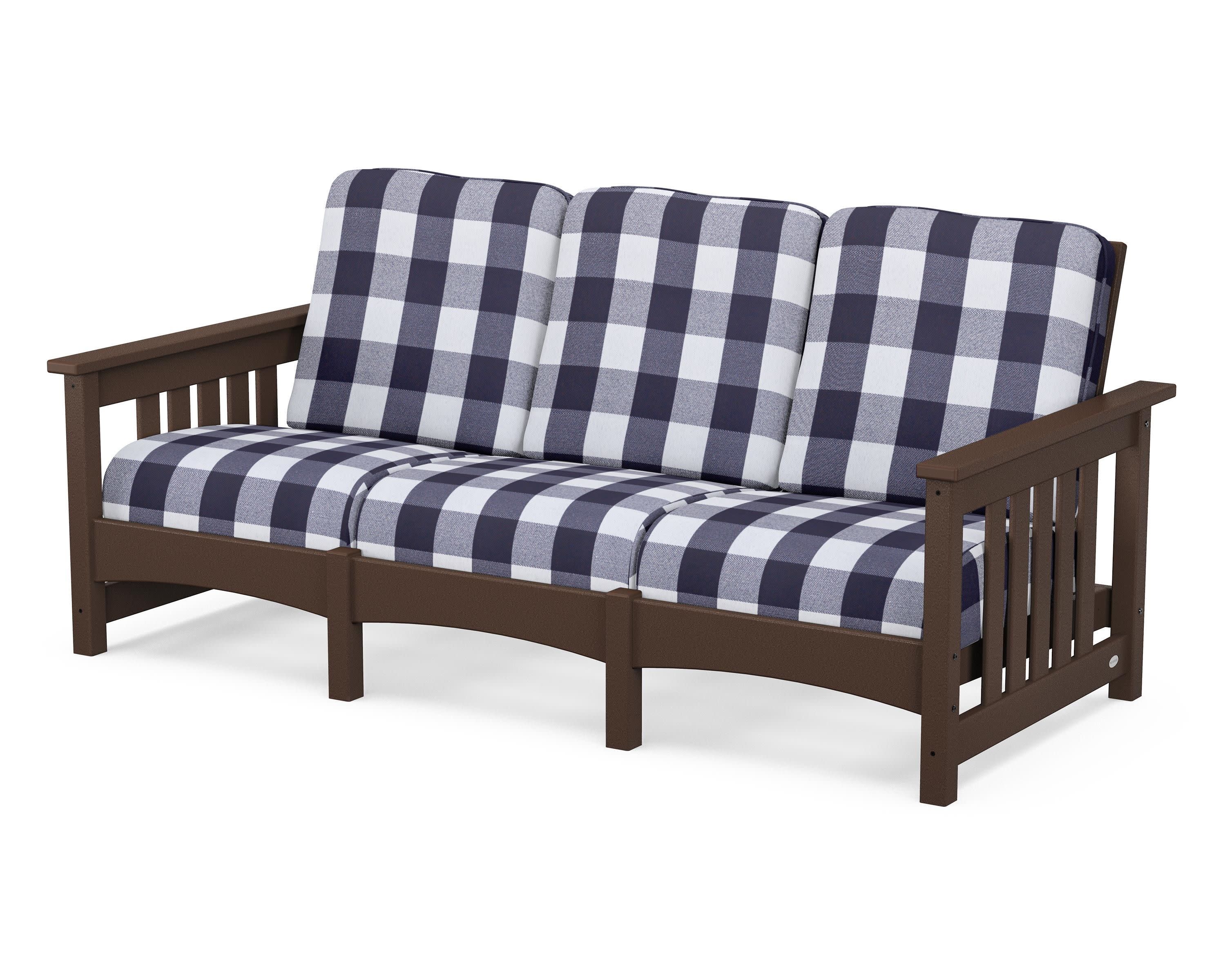 Club Mission Sofa in Mahogany / Buffalo Plaid Navy
