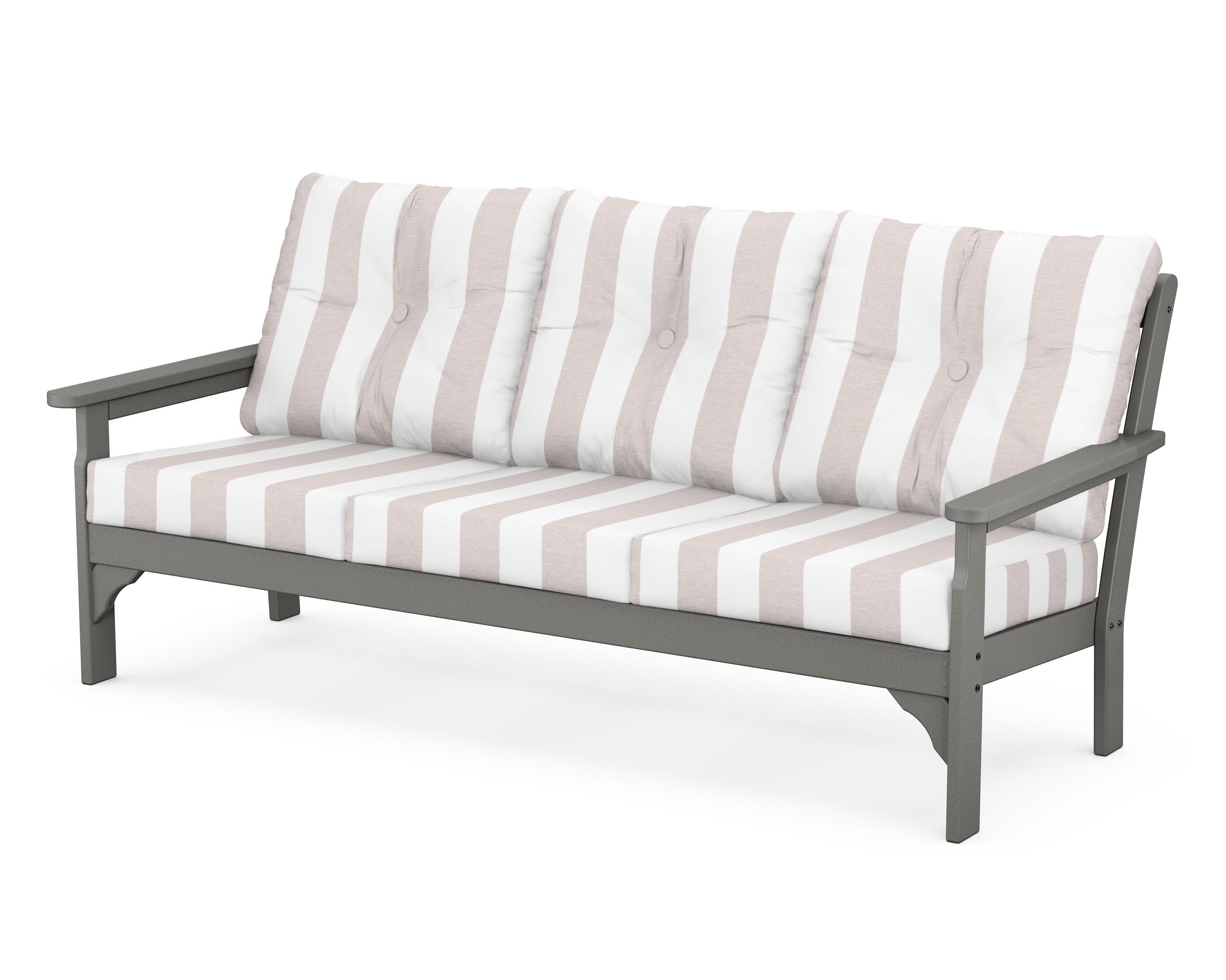 Vineyard Deep Seating Sofa in Slate Grey / Cabana Stripe Dune Burlap