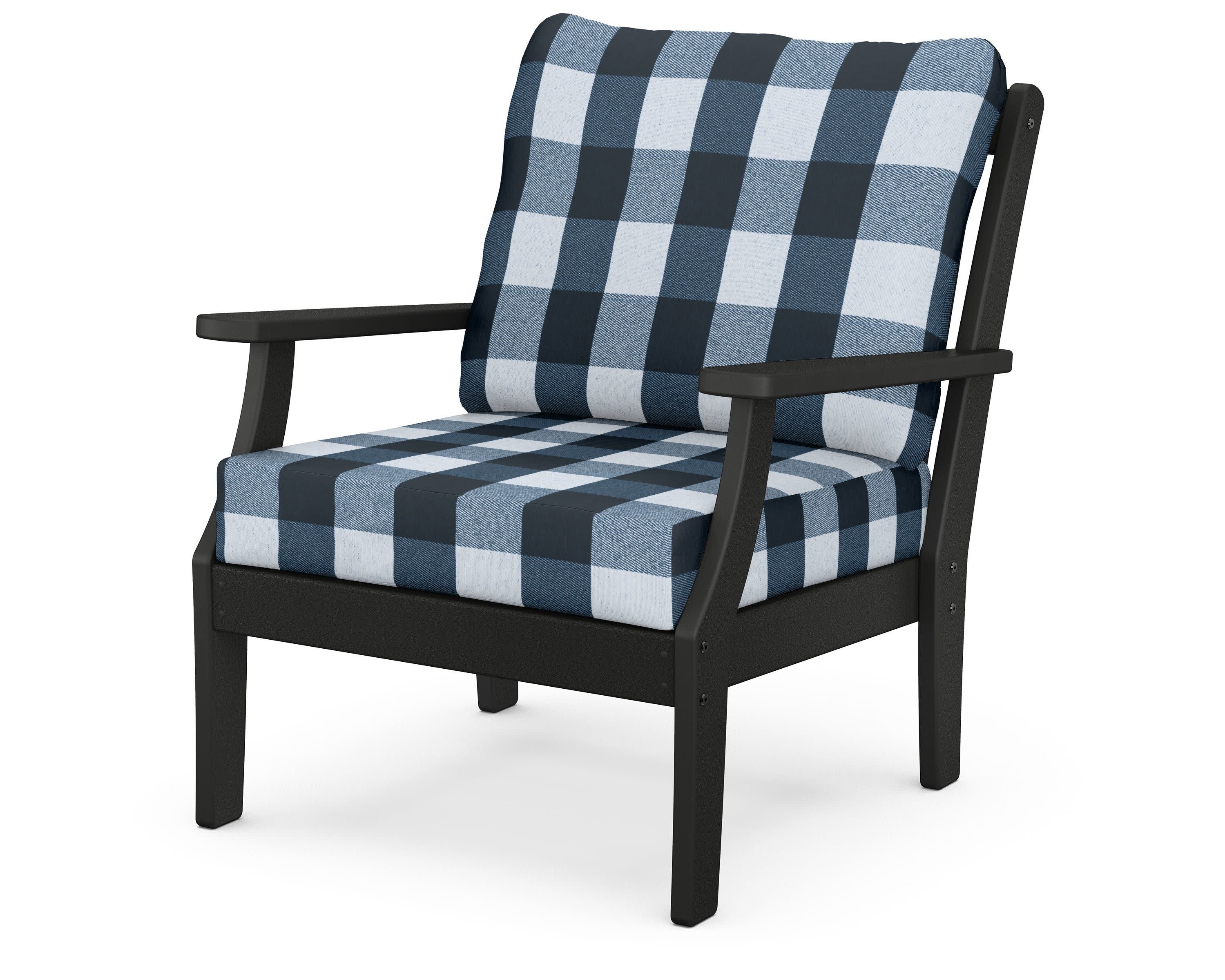 Braxton Deep Seating Chair in Black / Buffalo Plaid Marine Indigo