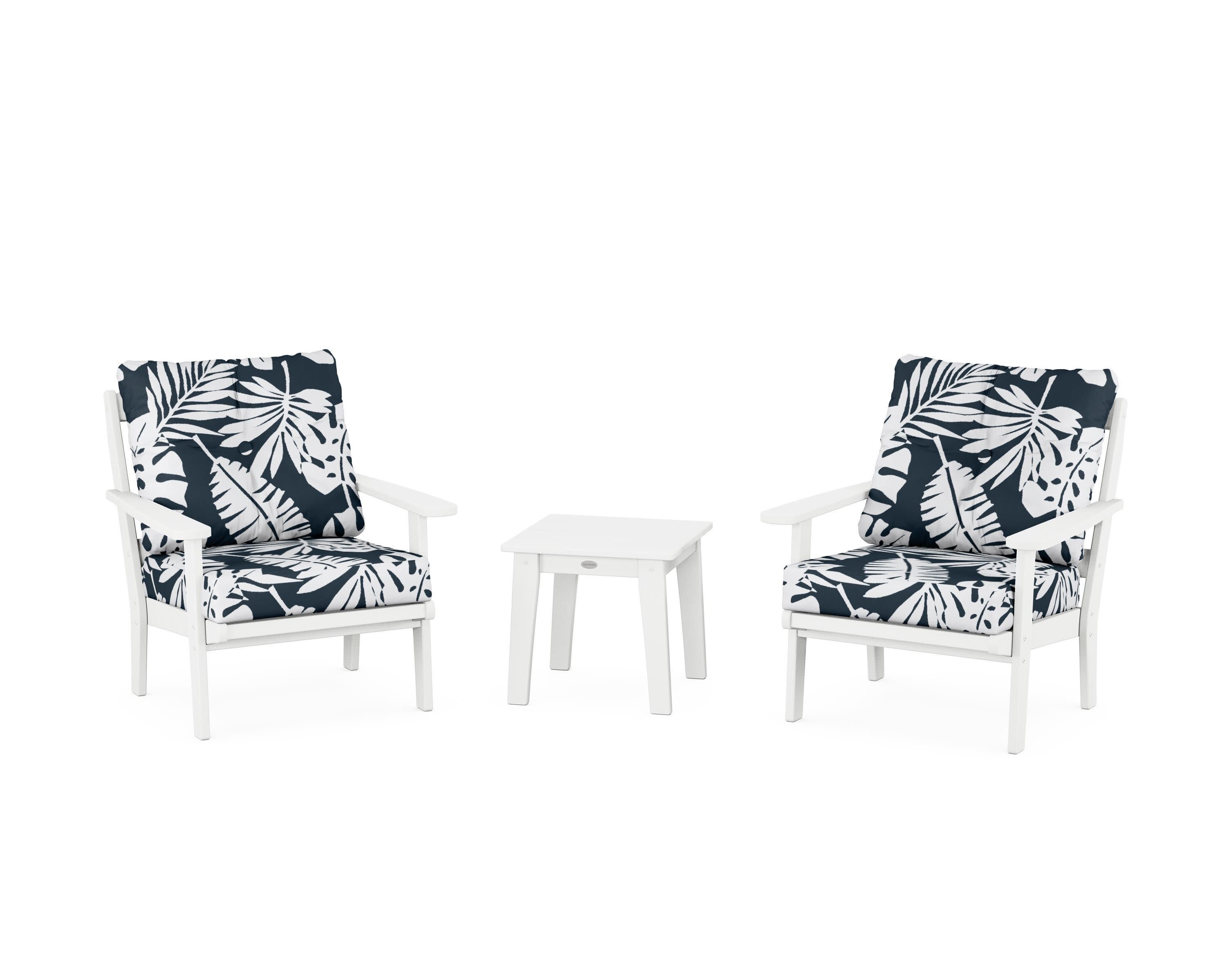 Mission 3-Piece Deep Seating Set in White / Leaf Marine Indigo