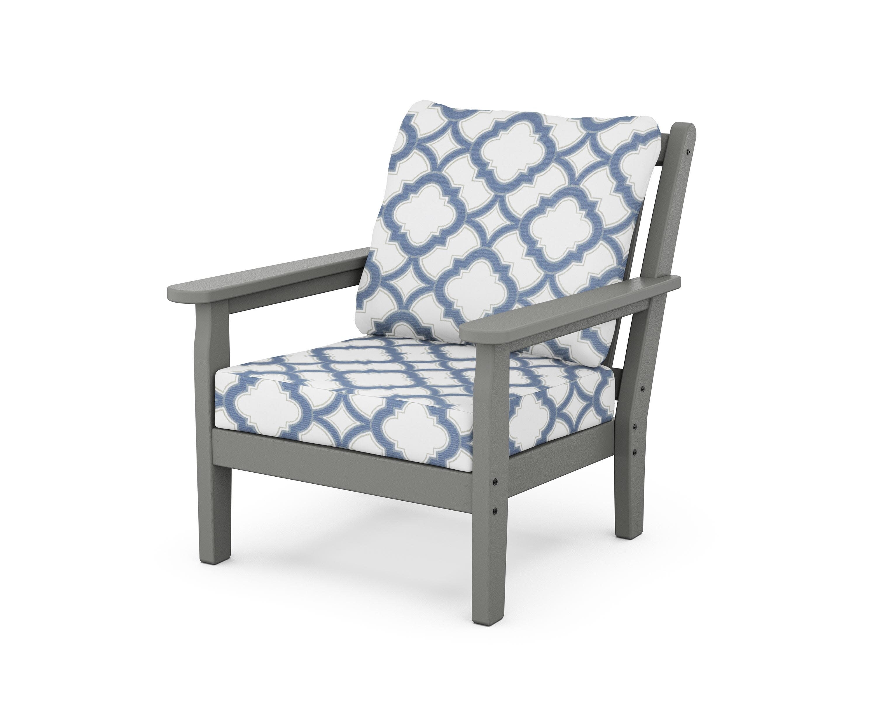 Chippendale Deep Seating Chair in Slate Grey / Trellis Sky Blue