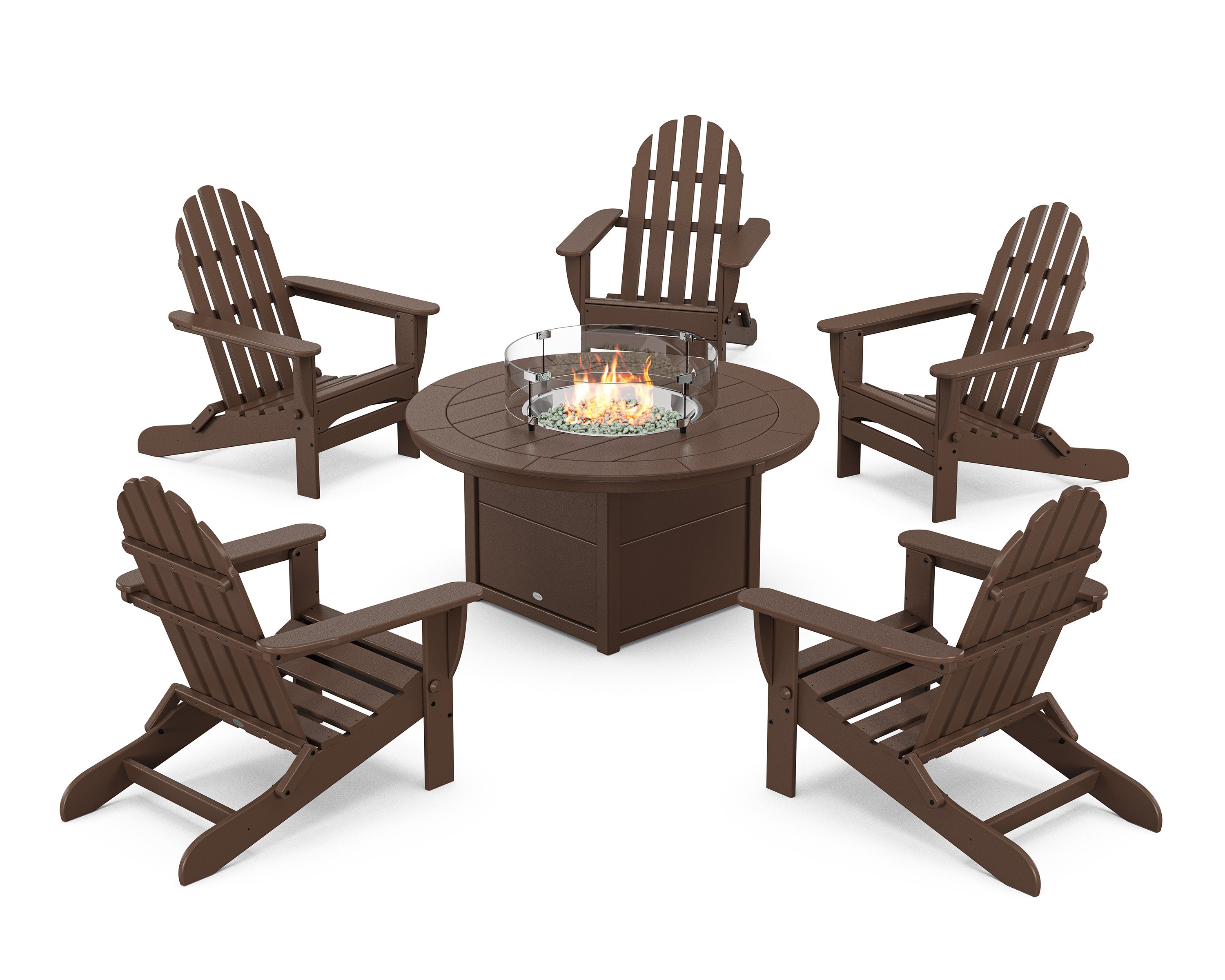 Classic Folding Adirondack 6-Piece Conversation Set with Fire Pit Table in Mahogany
