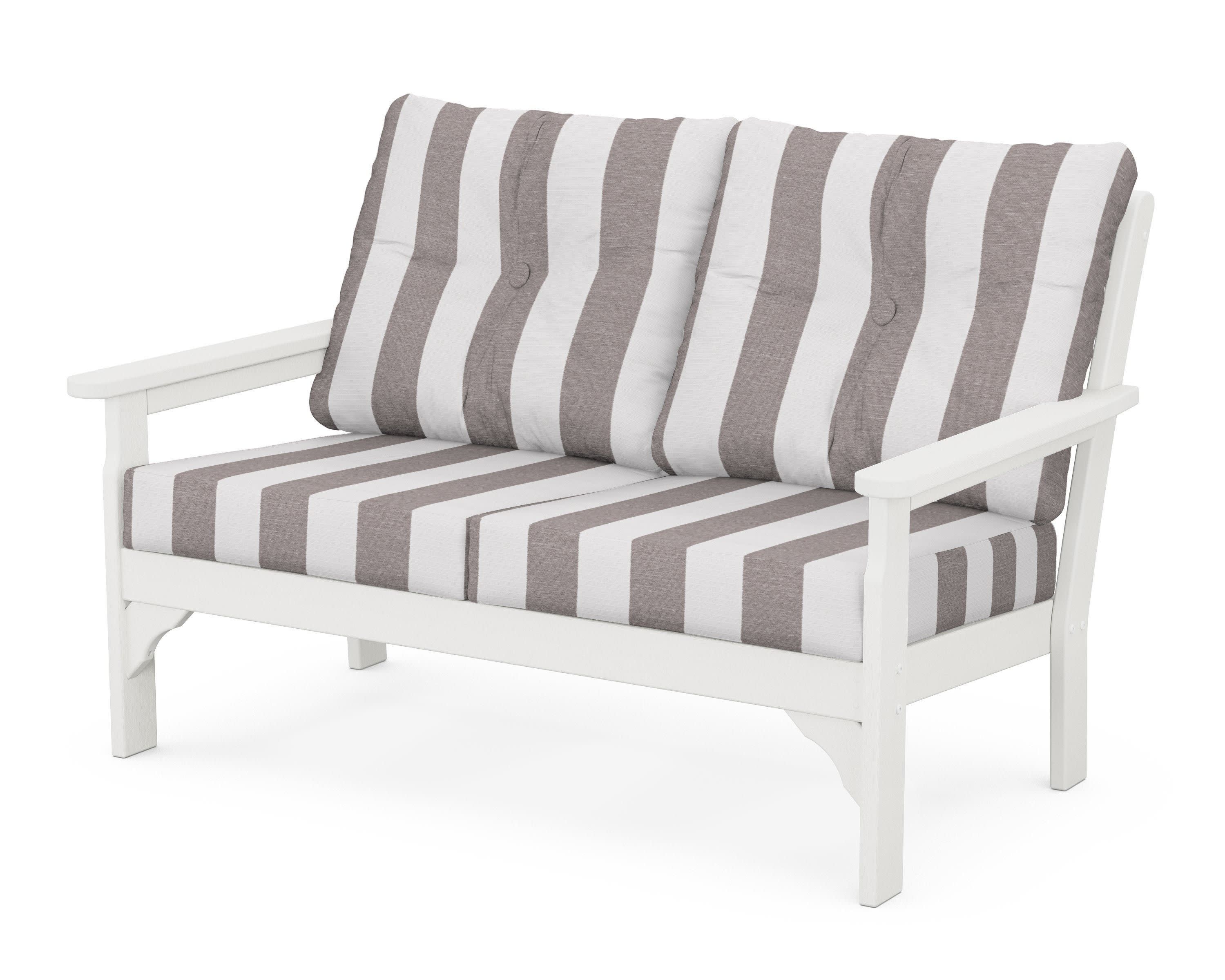 Vineyard Deep Seating Loveseat in Vintage White / Cabana Stripe Grey Mist