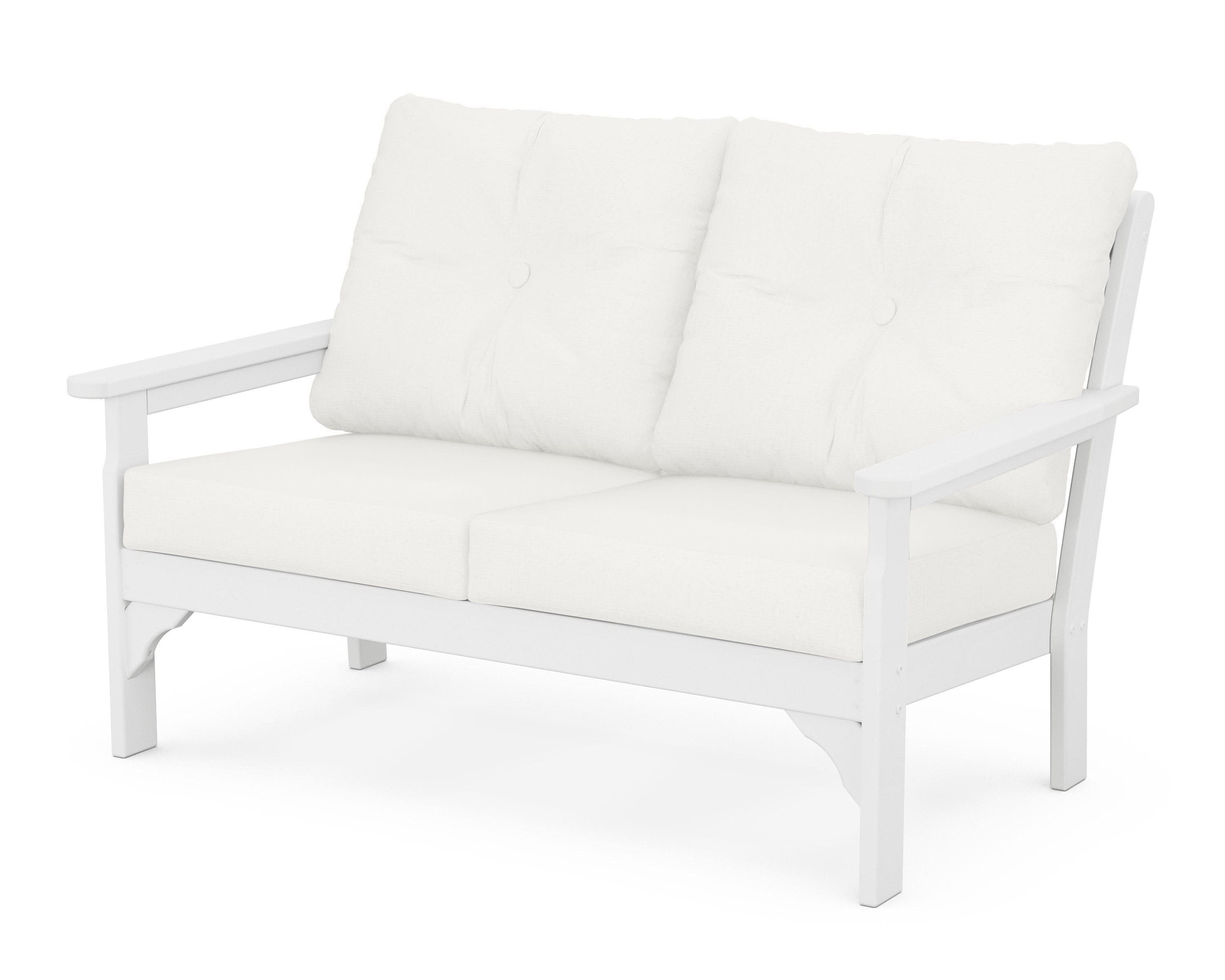 Vineyard Deep Seating Loveseat in White / Natural Linen