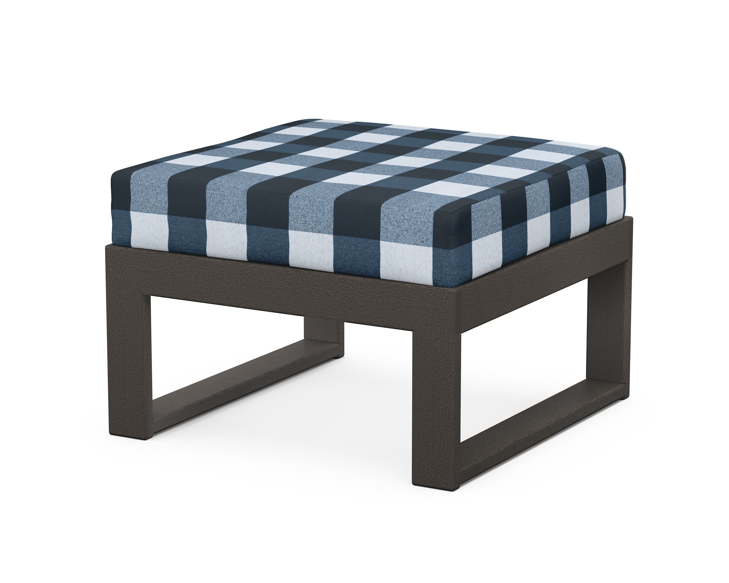 Modular Ottoman - Modern in Vintage Coffee / Buffalo Plaid Marine Indigo
