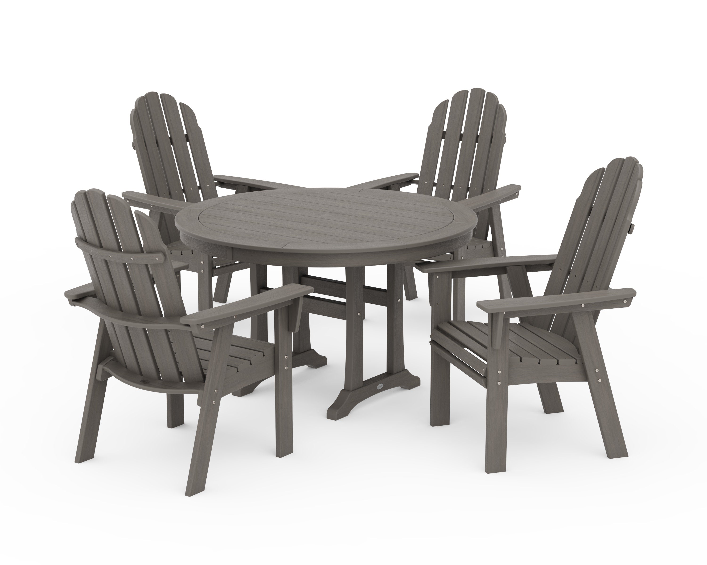 Vineyard Curveback Adirondack 5-Piece Nautical Trestle Dining Set in Driftwood