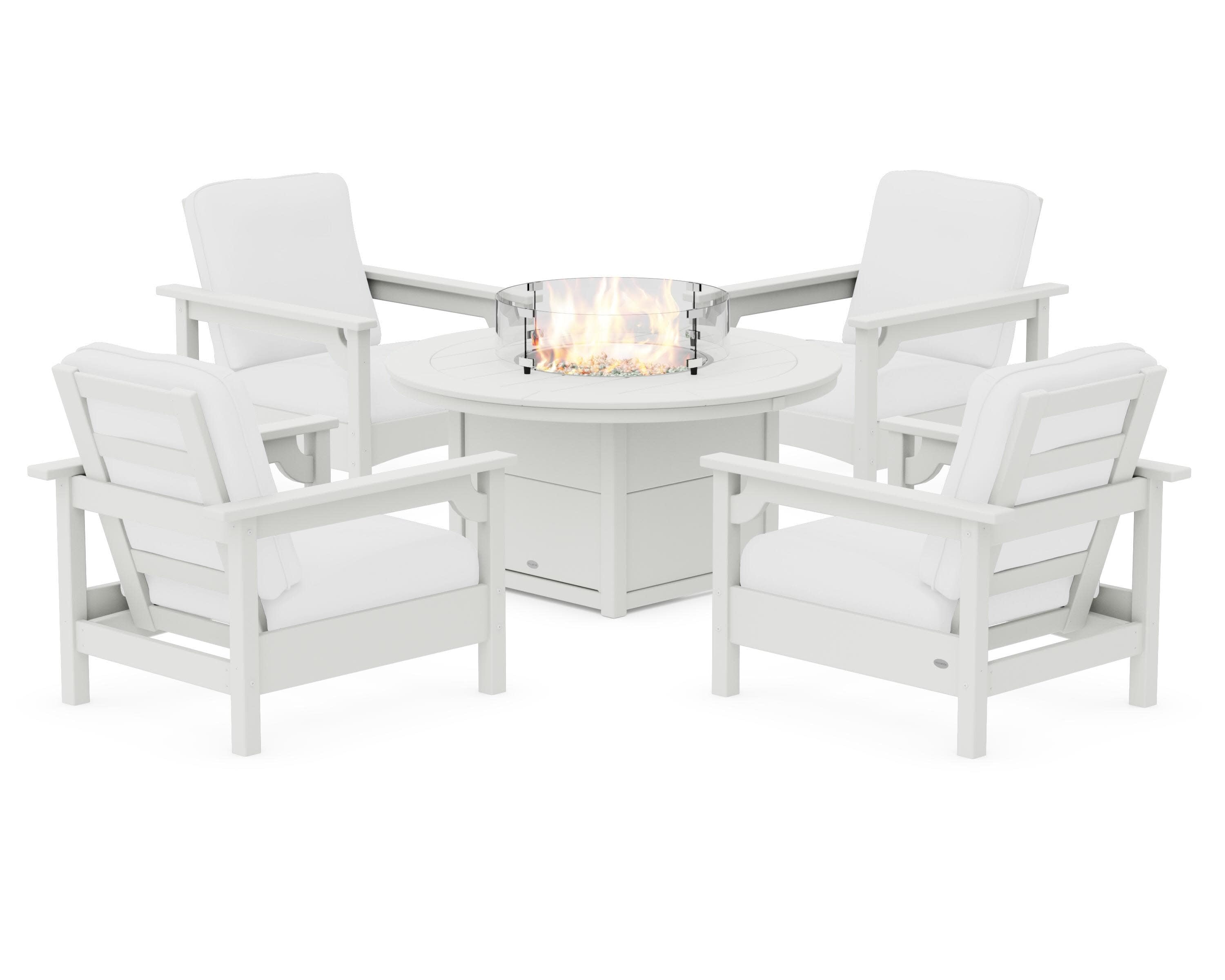 Club 5-Piece Conversation Set with Fire Pit Table in Vintage White / Natural