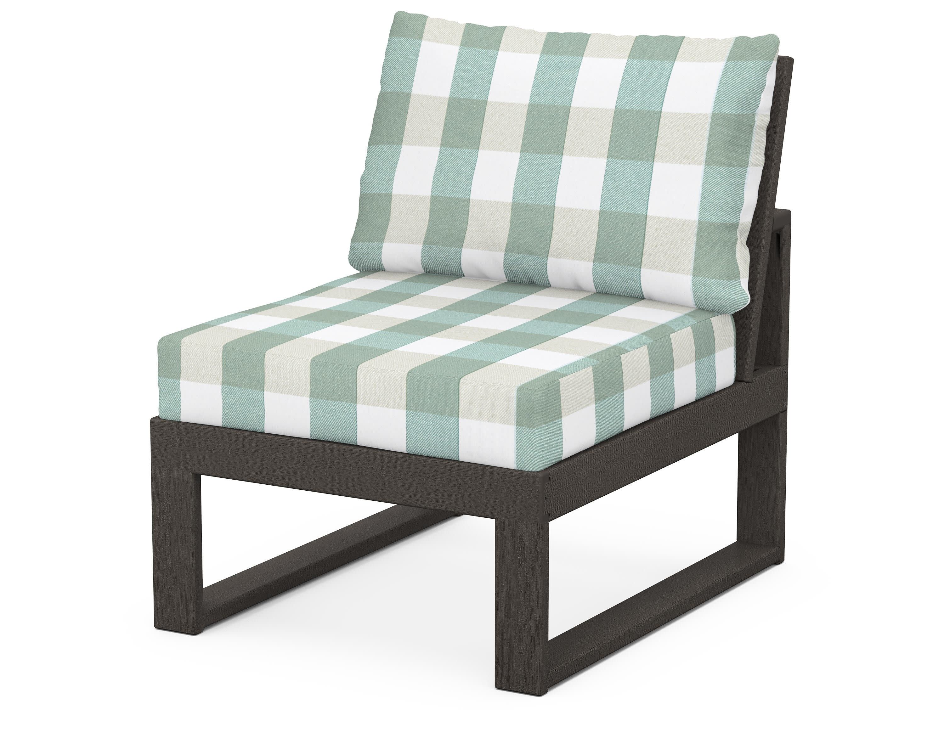 Modular Armless Chair in Vintage Coffee / Buffalo Plaid Glacier Spa