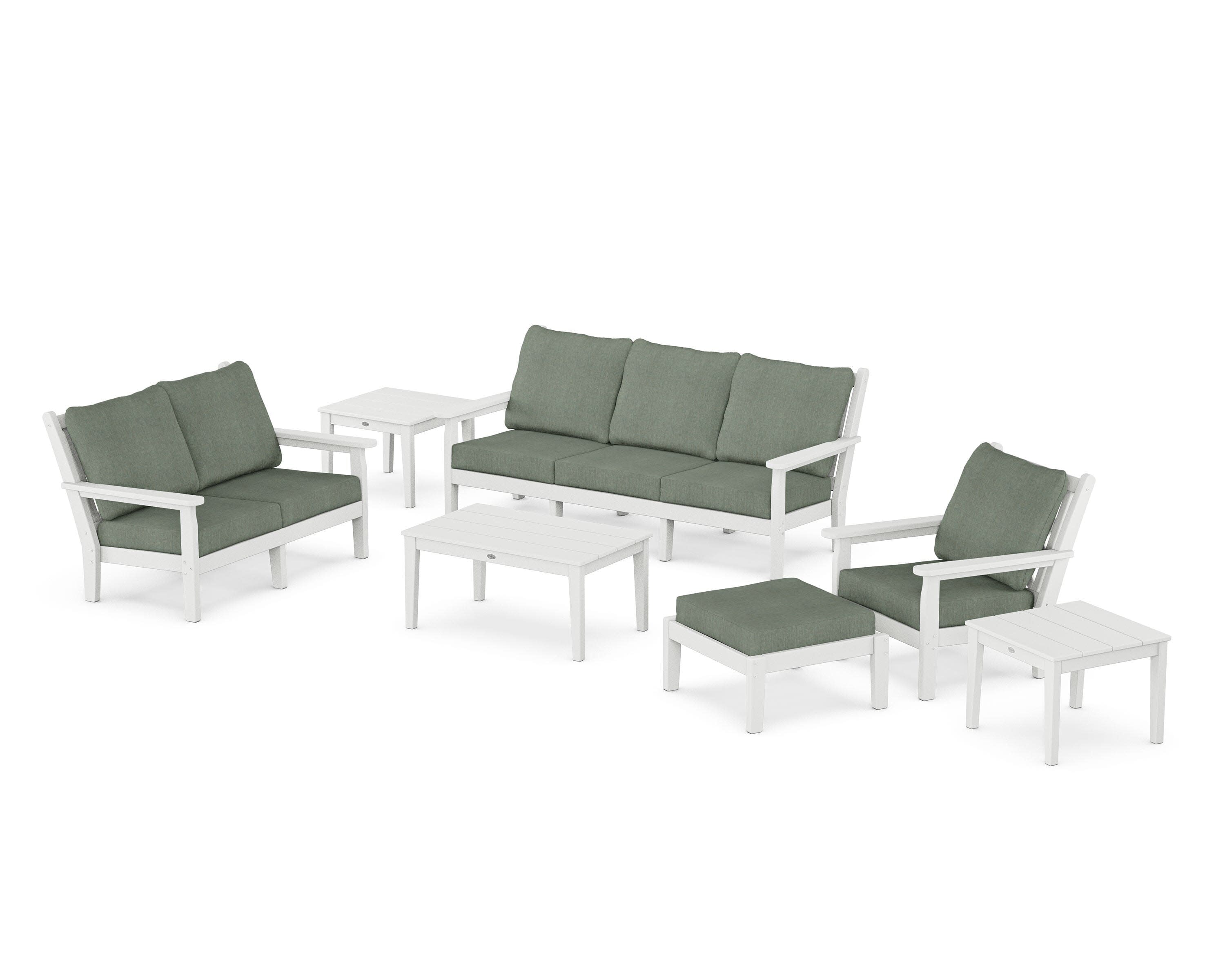 Chippendale 7-Piece Deep Seating Set in White / Cast Sage