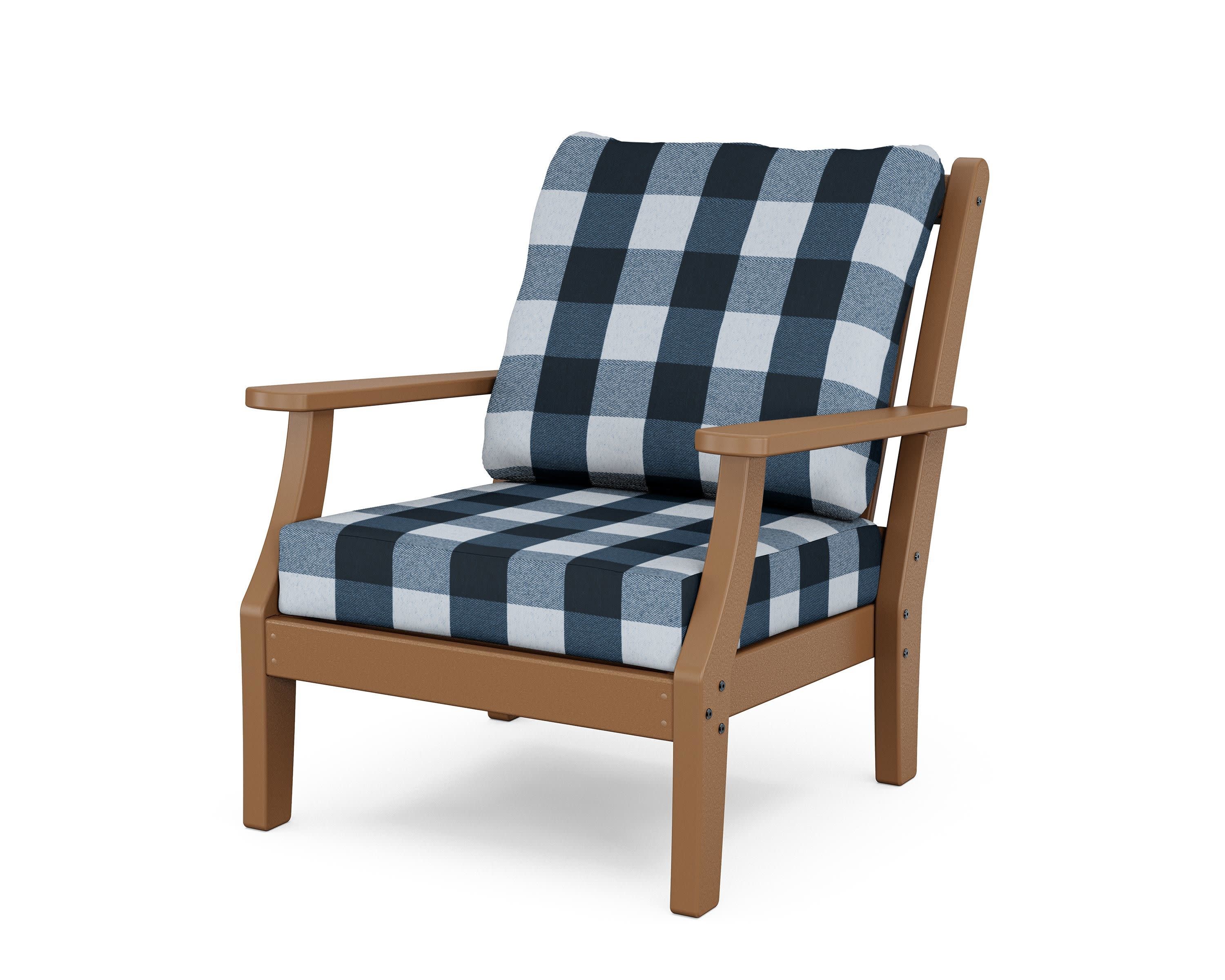 Wovendale Deep Seating Chair in Teak / Buffalo Plaid Marine Indigo