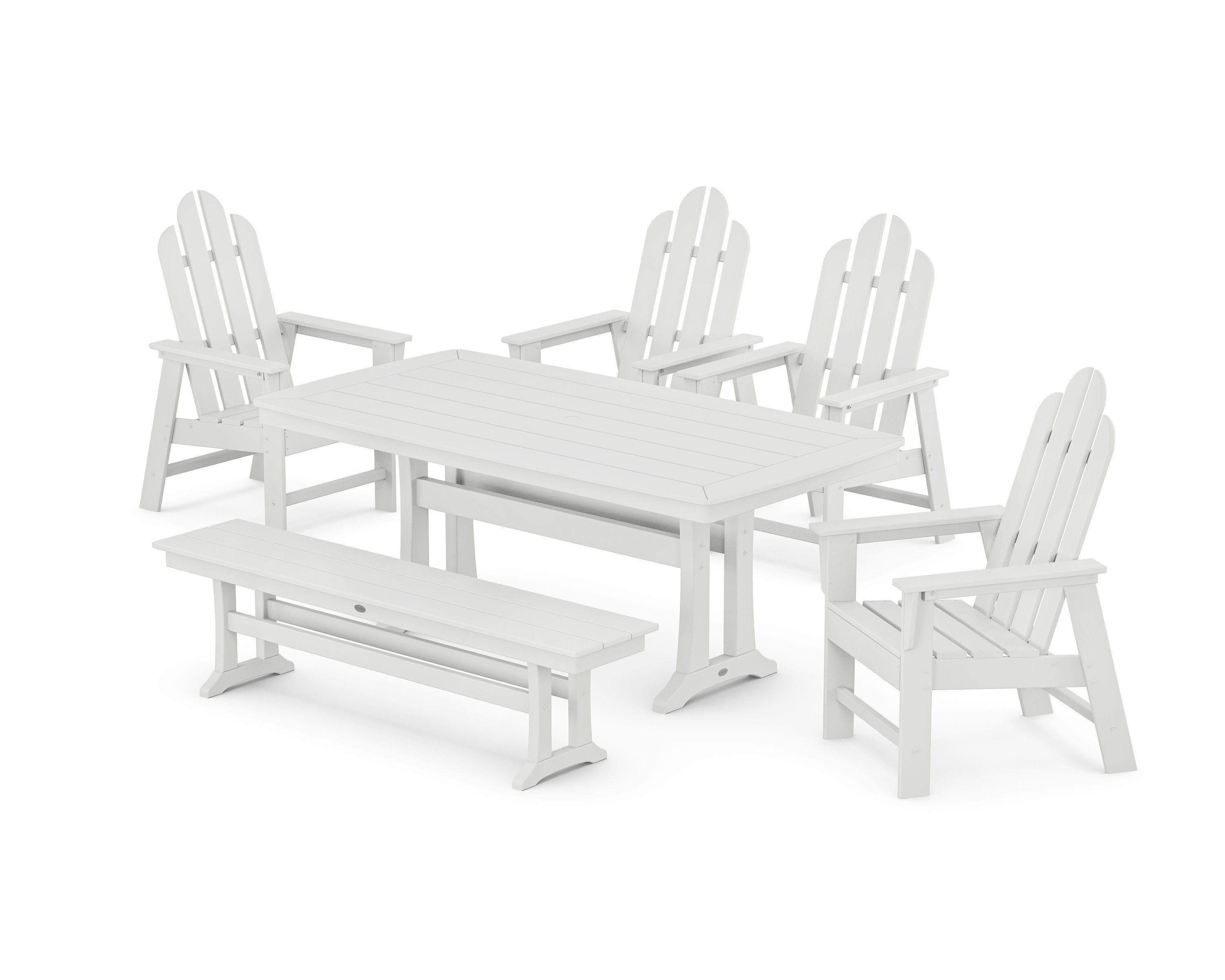 Long Island 6-Piece Dining Set with Trestle Legs and Bench in White