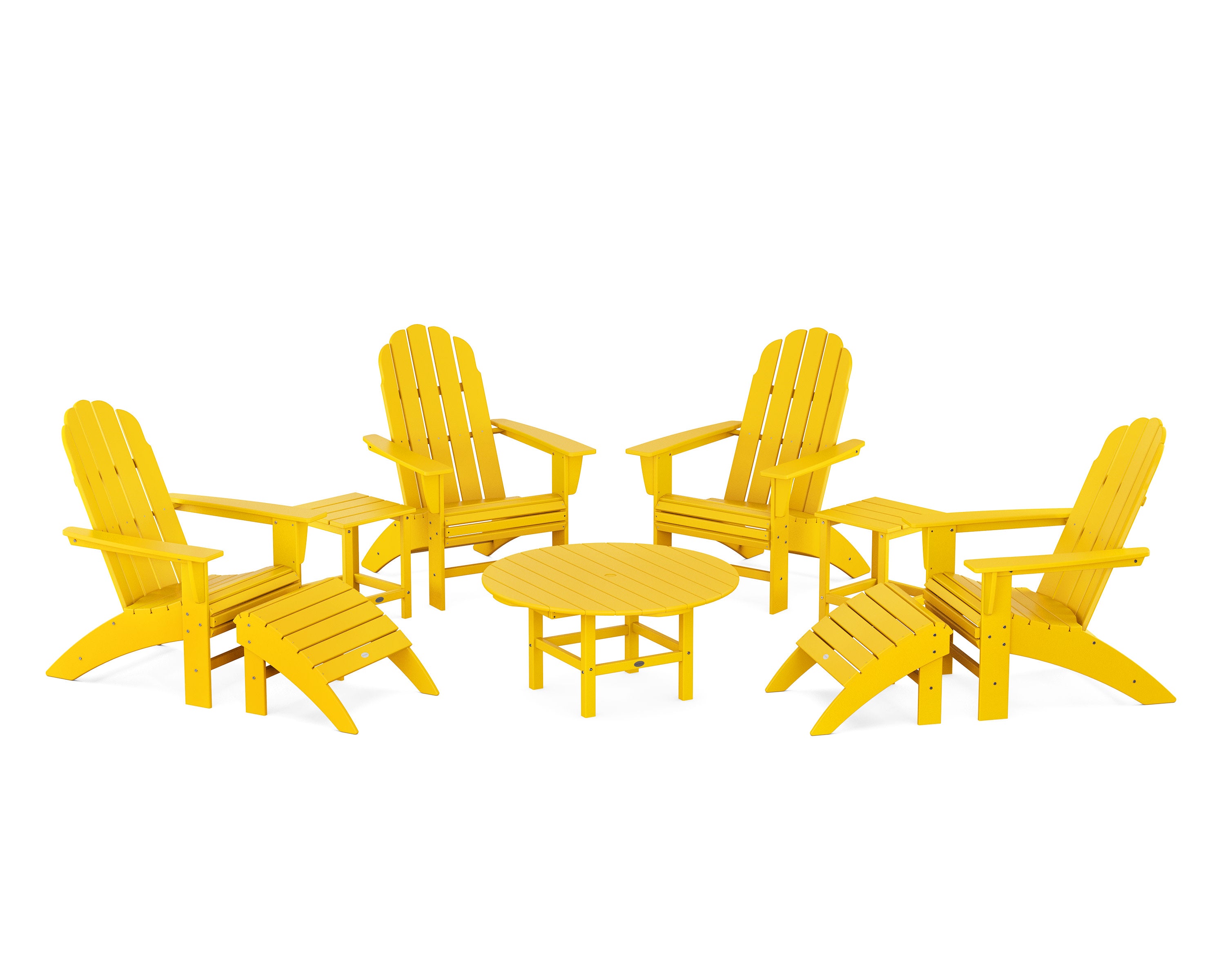 Vineyard Curveback Adirondack Chair 9-Piece Conversation Set in Lemon
