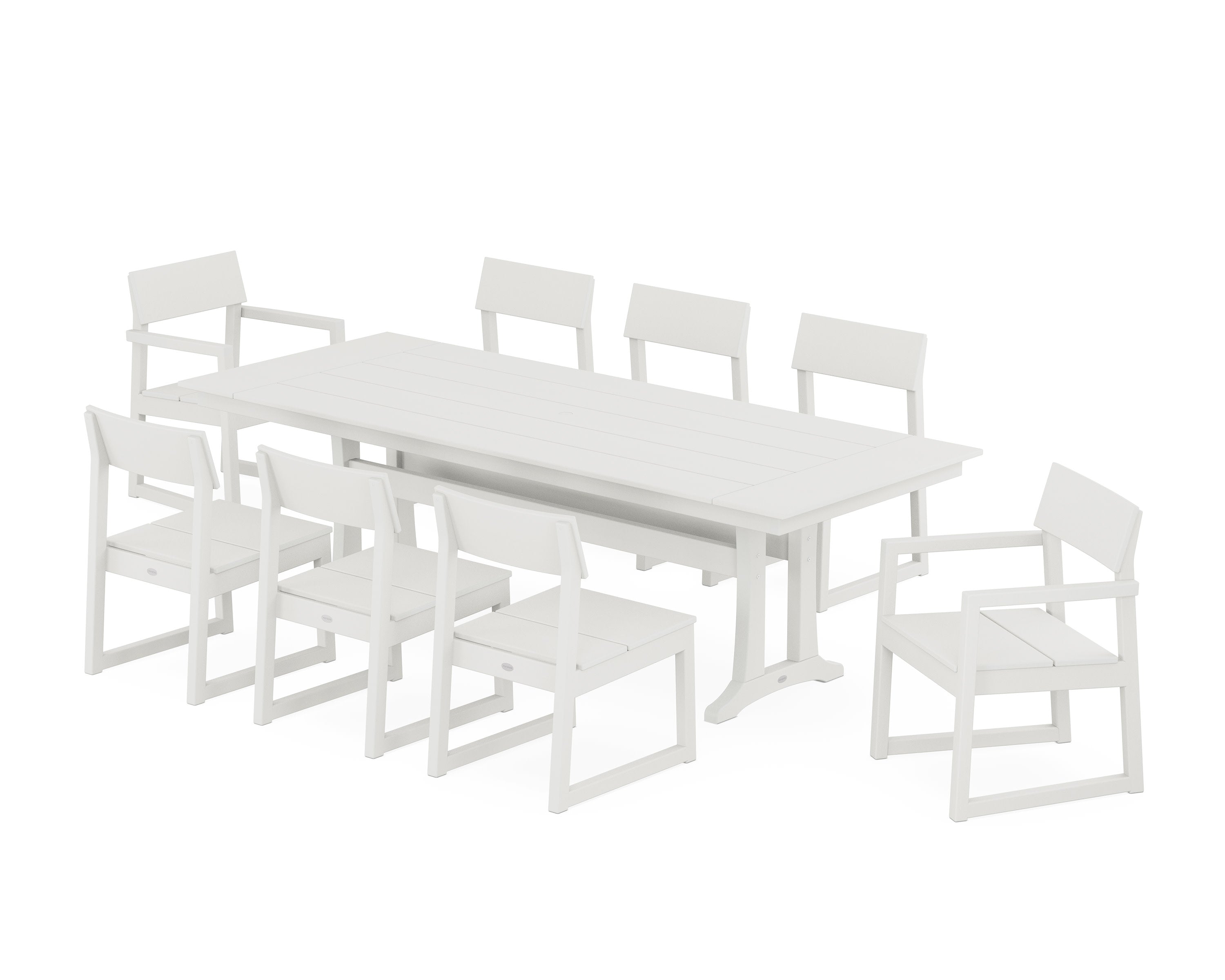 EDGE 9-Piece Farmhouse Dining Set with Trestle Legs in Vintage White