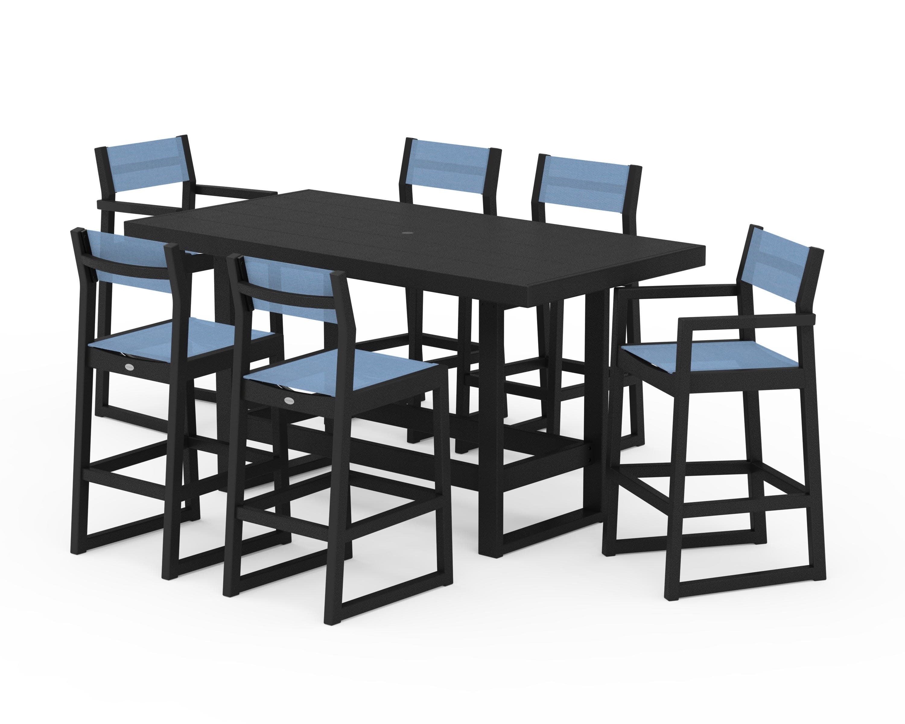 EDGE Sling 7-Piece Bar Table Set in Black / Poolside Sling