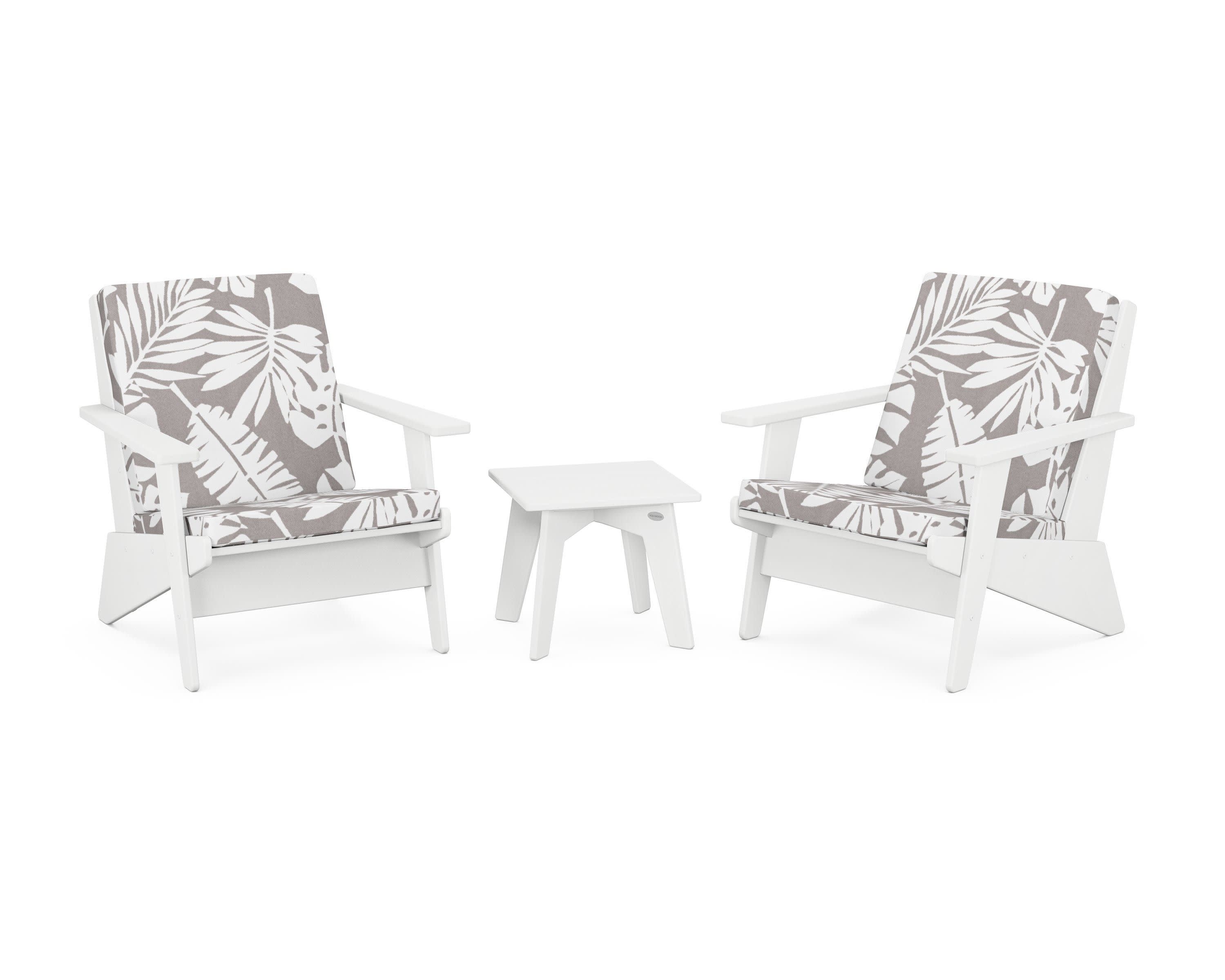 Riviera Modern Lounge 3-Piece Set in White / Leaf Grey Mist