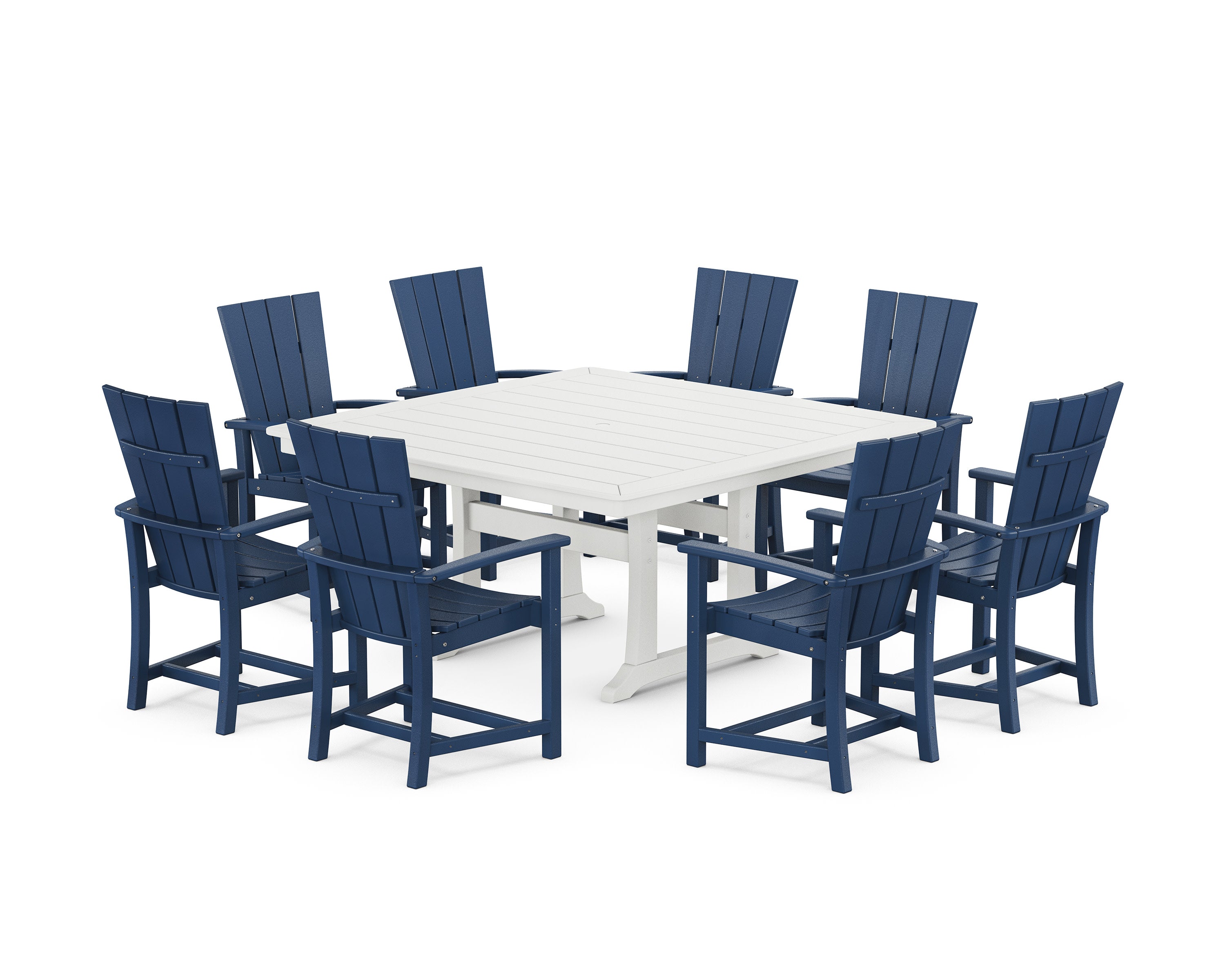 Quattro 9-Piece Square Dining Set with Trestle Legs in Navy / White