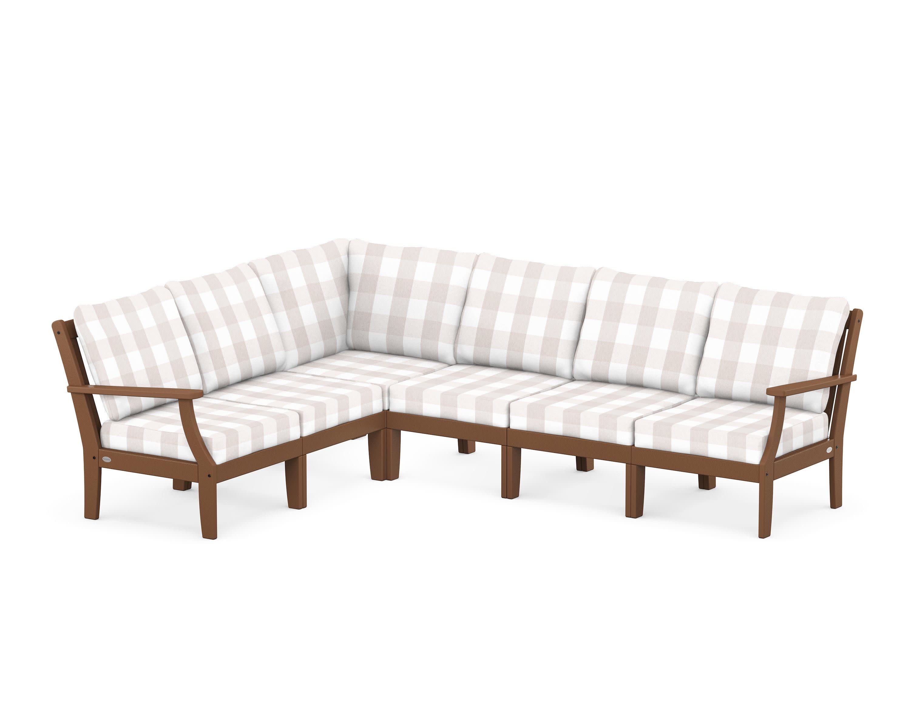 Braxton Modular 6-Piece Deep Seating Set in Teak / Buffalo Plaid Dune Burlap