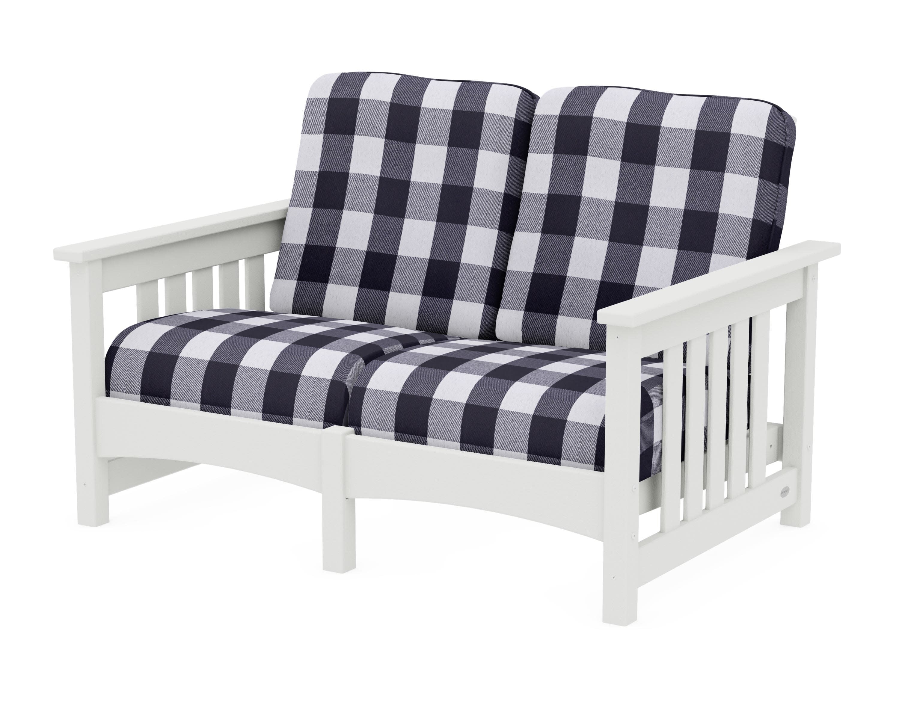 Club Mission Loveseat in Vintage White / Buffalo Plaid Navy