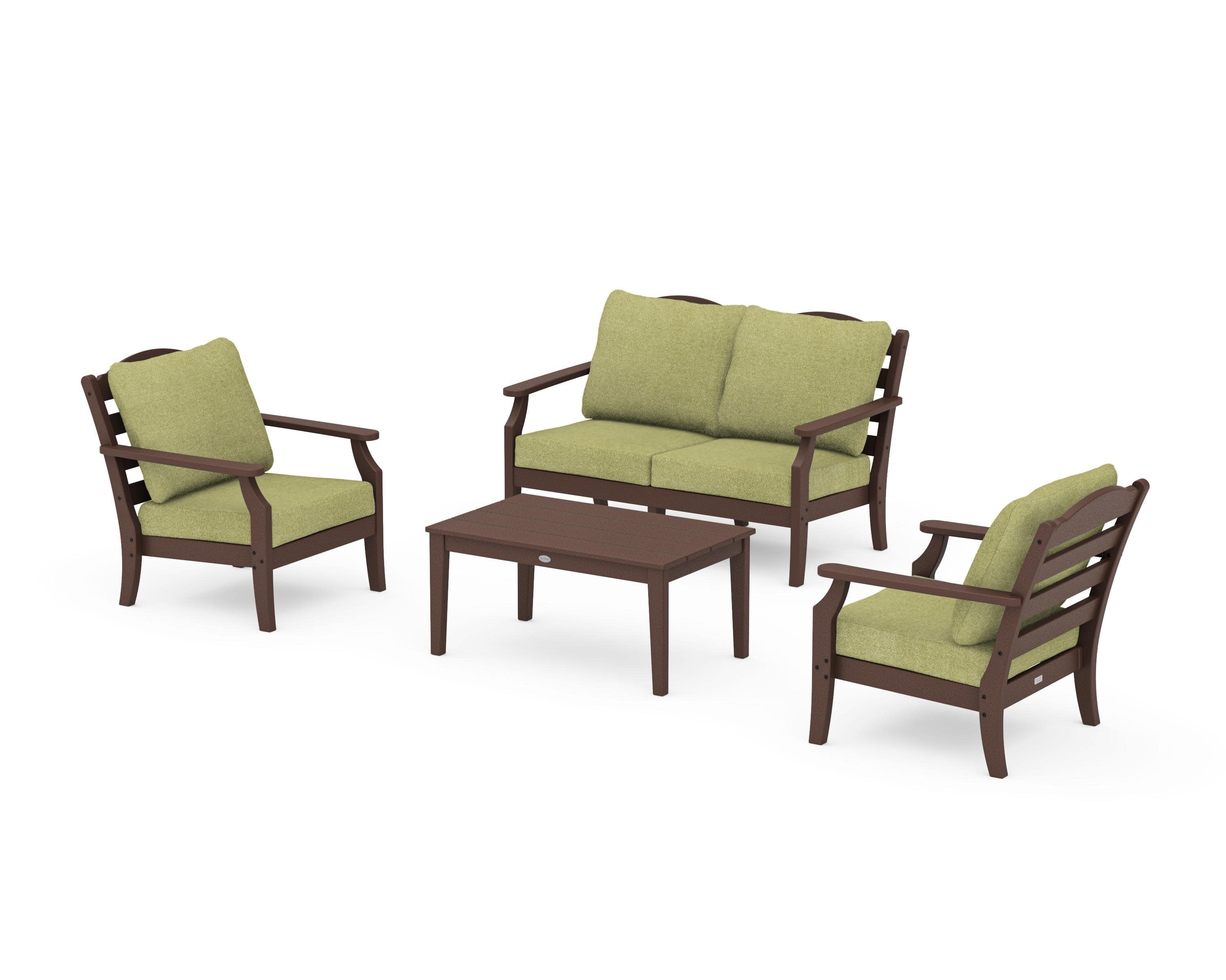 Savannah 4-Piece Deep Seating Set with Loveseat in Mahogany / Chartreuse Boucle