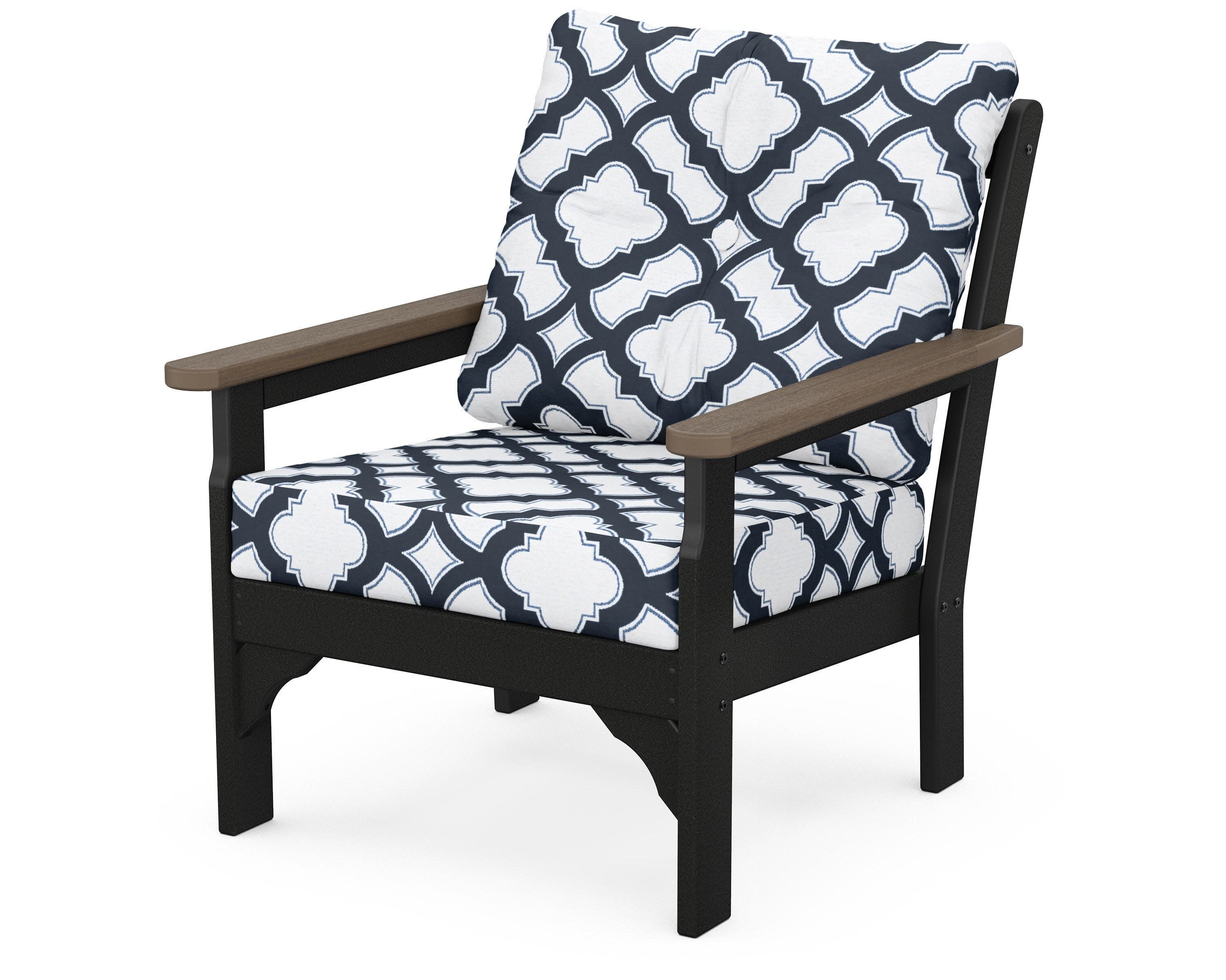 Vineyard Deep Seating Chair in Black / Kona / Trellis Marine Indigo
