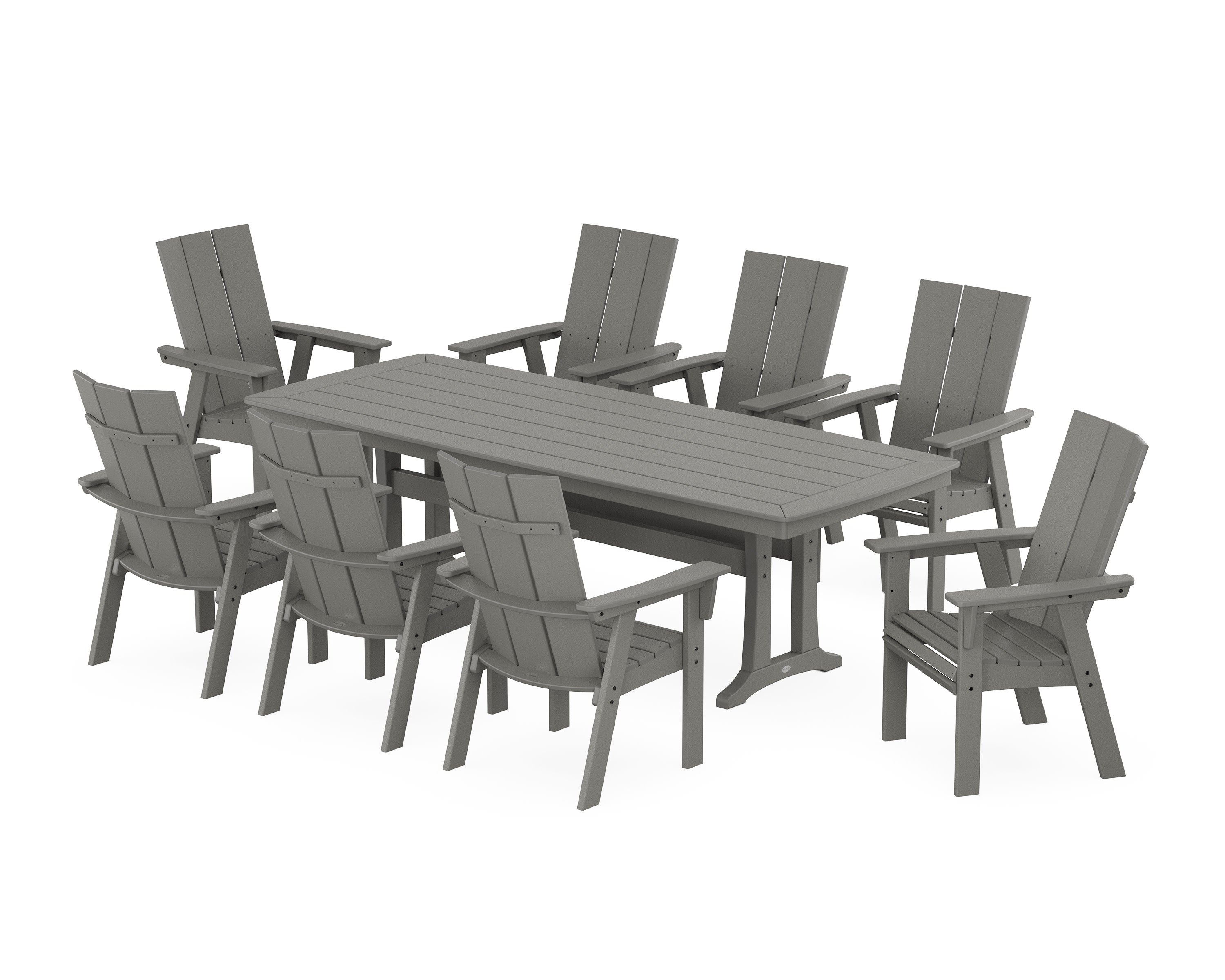 Modern Curveback Adirondack 9-Piece Dining Set with Trestle Legs in Slate Grey