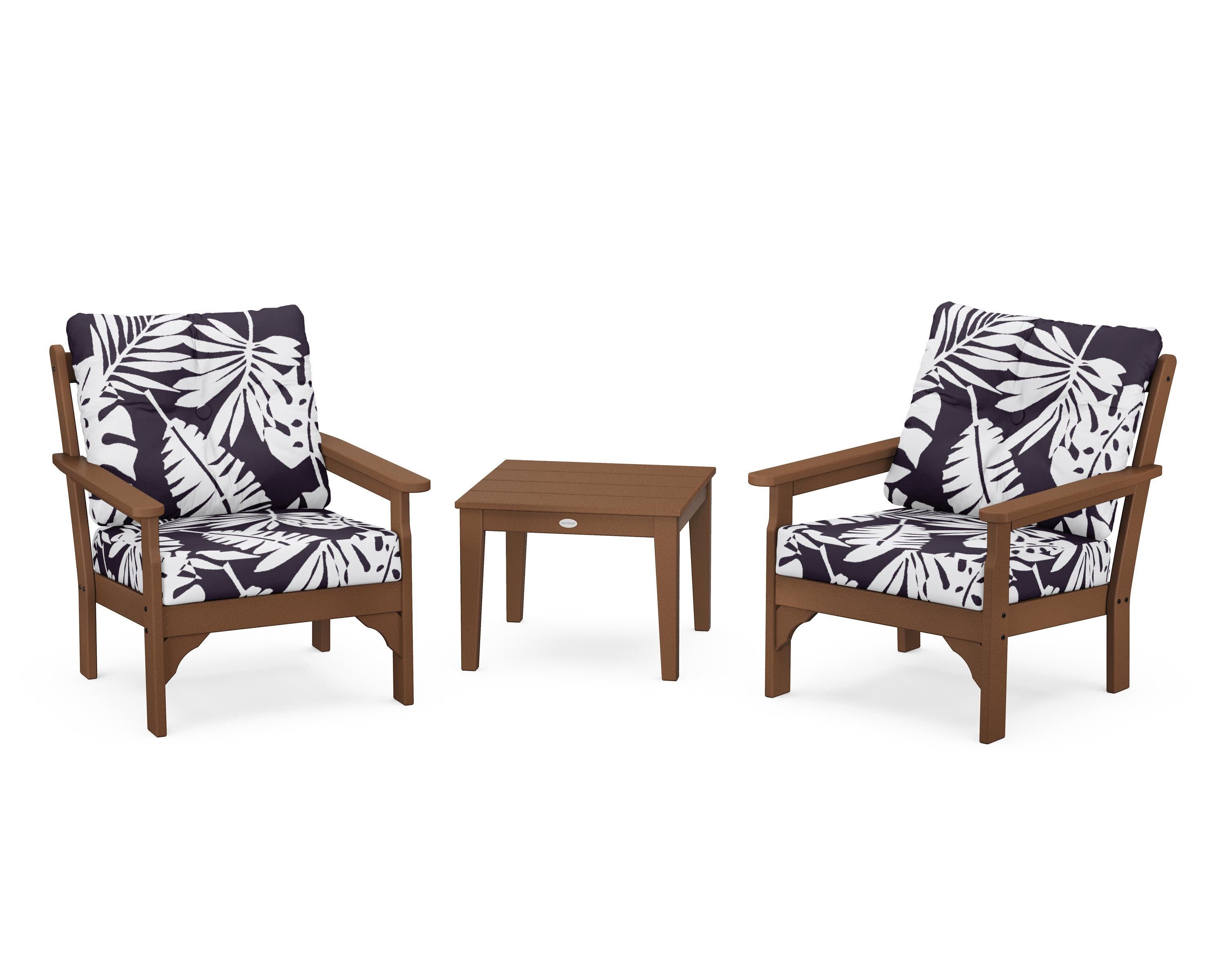 Vineyard 3-Piece Deep Seating Set in Teak / Leaf Navy